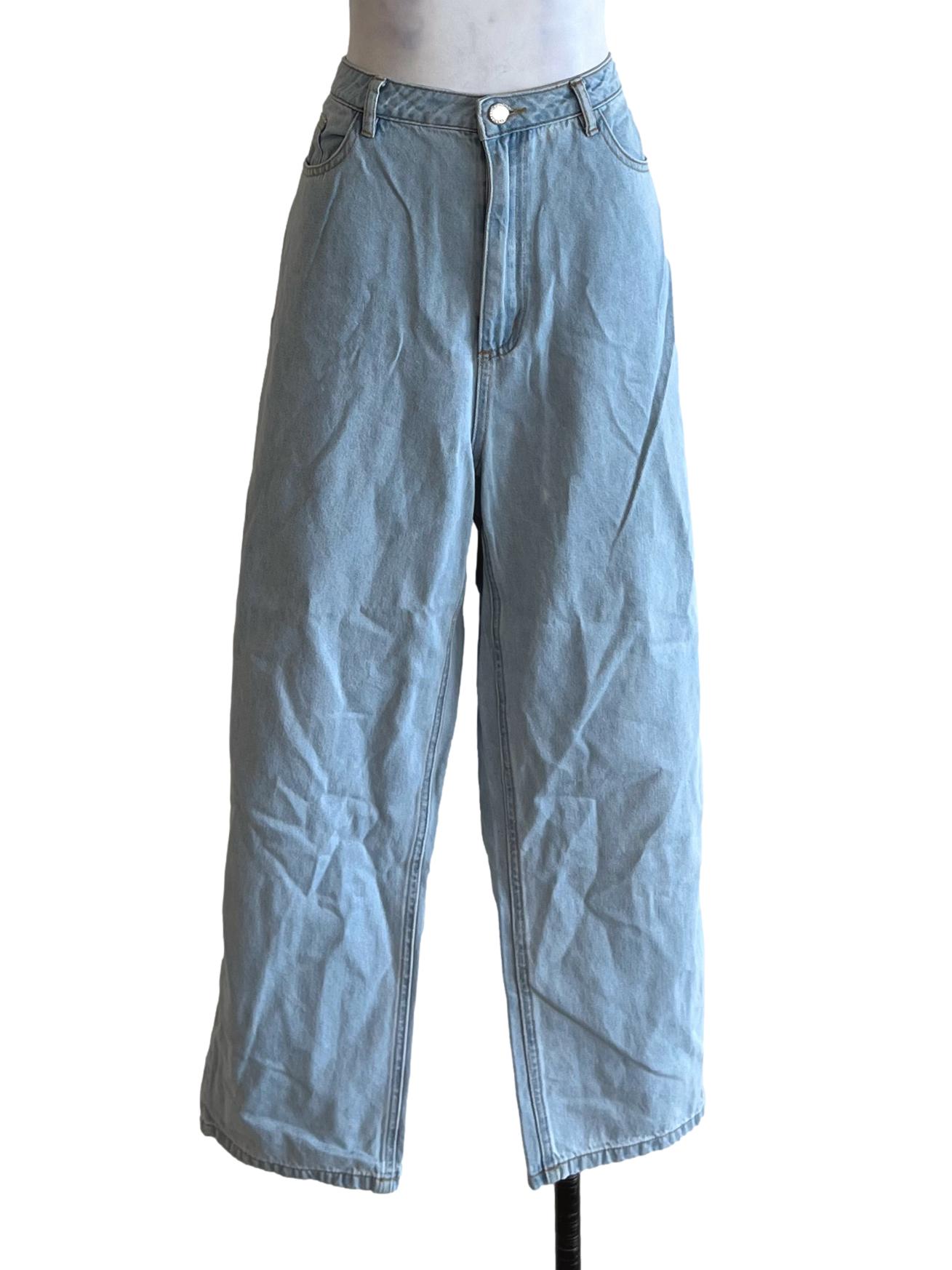 Sky Blue Denim Plain Wide Leg Jeans