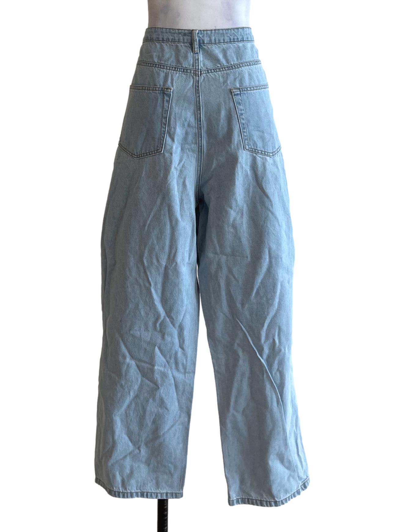 Sky Blue Denim Plain Wide Leg Jeans