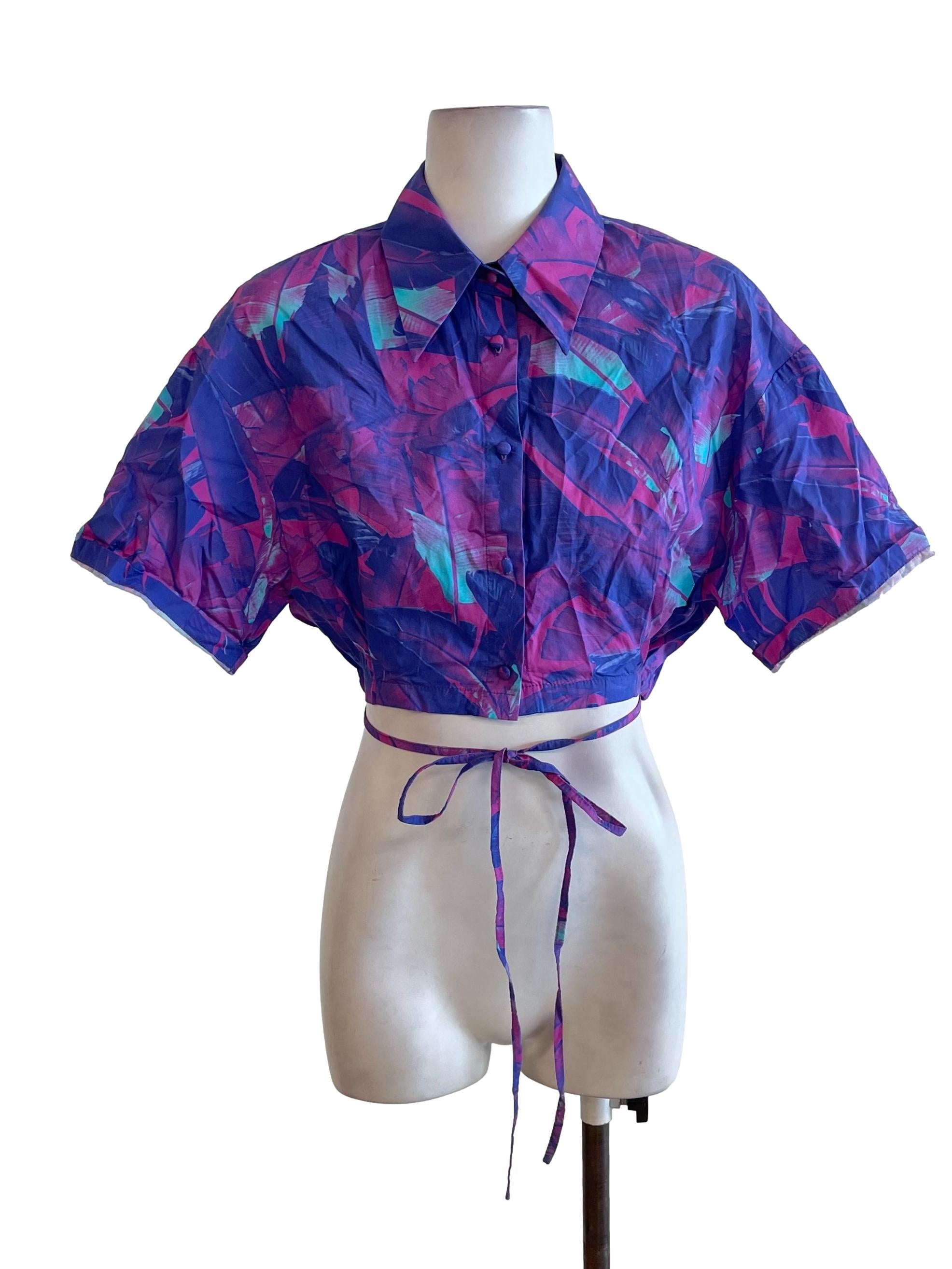 Purple Tie Strap Cropped Shirt