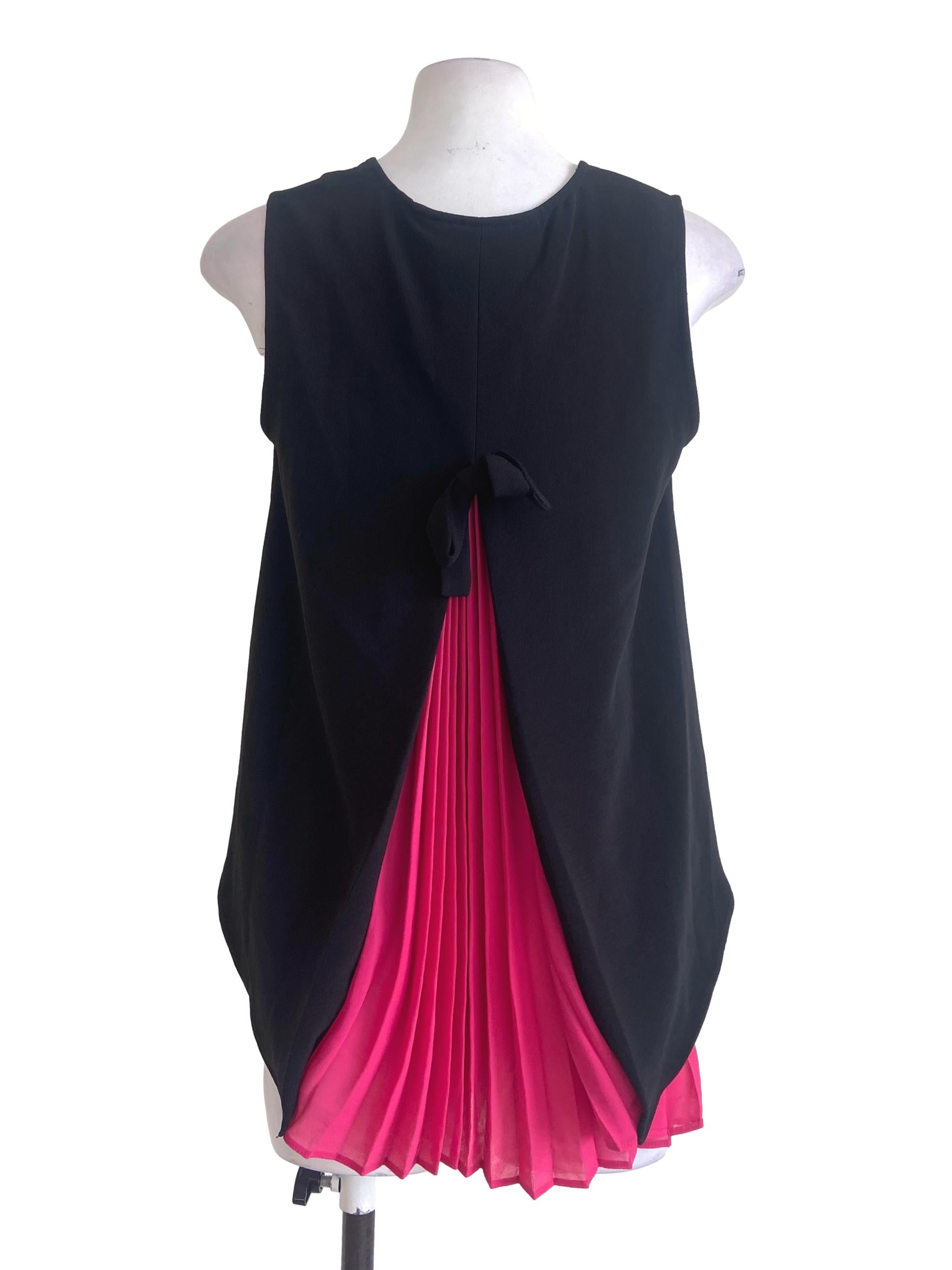 Black & Hot Pink Accordion Sleeveless Blouse