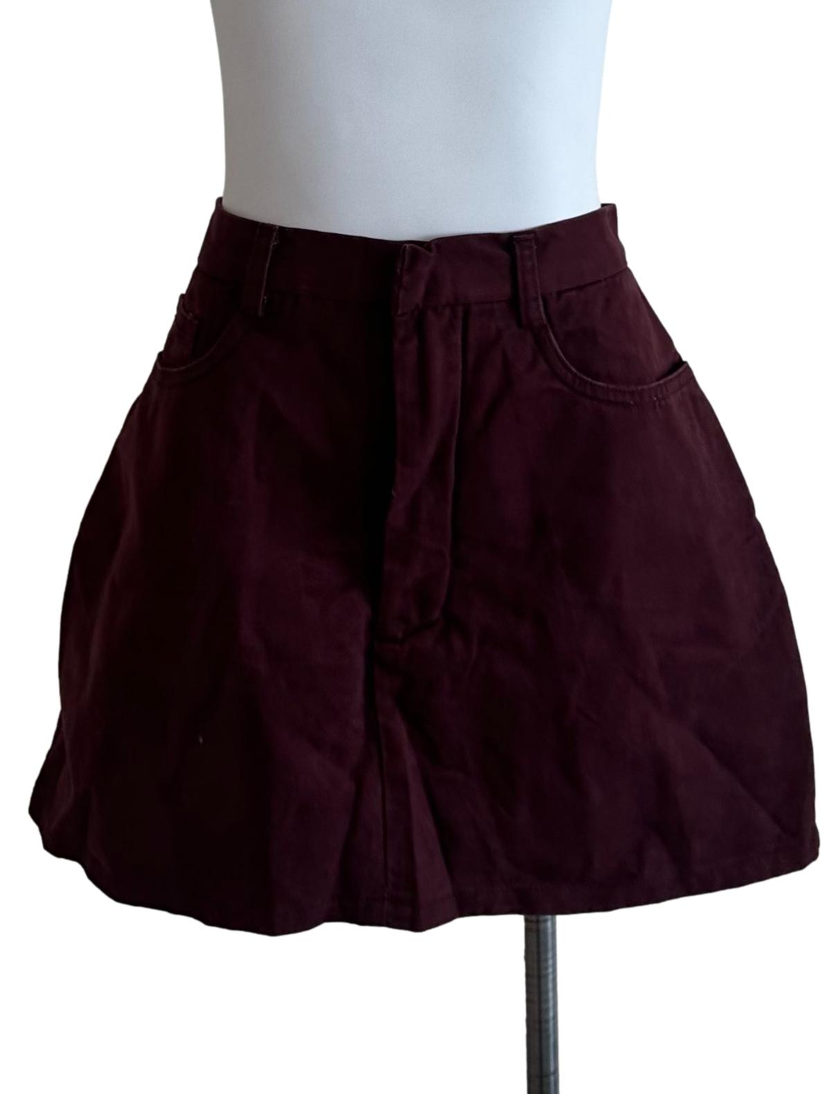 Maroon Red Denim Skorts