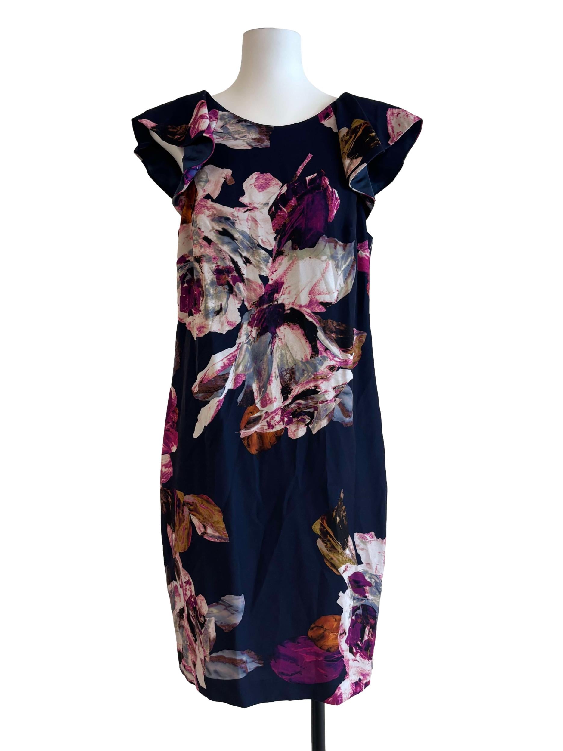 Navy Blue Printed Sheath Dress