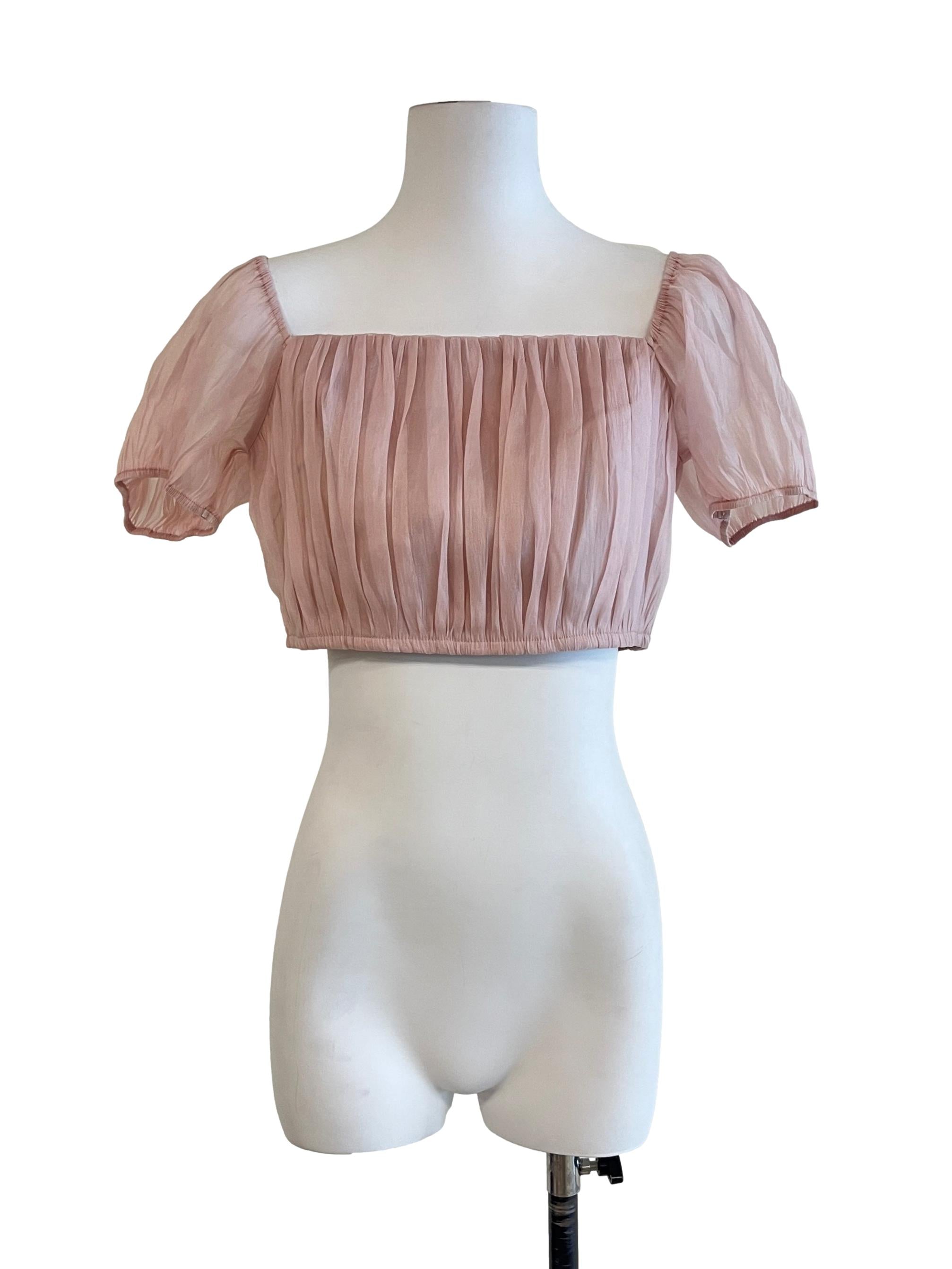 Rose Pink Textured Square Neck Top