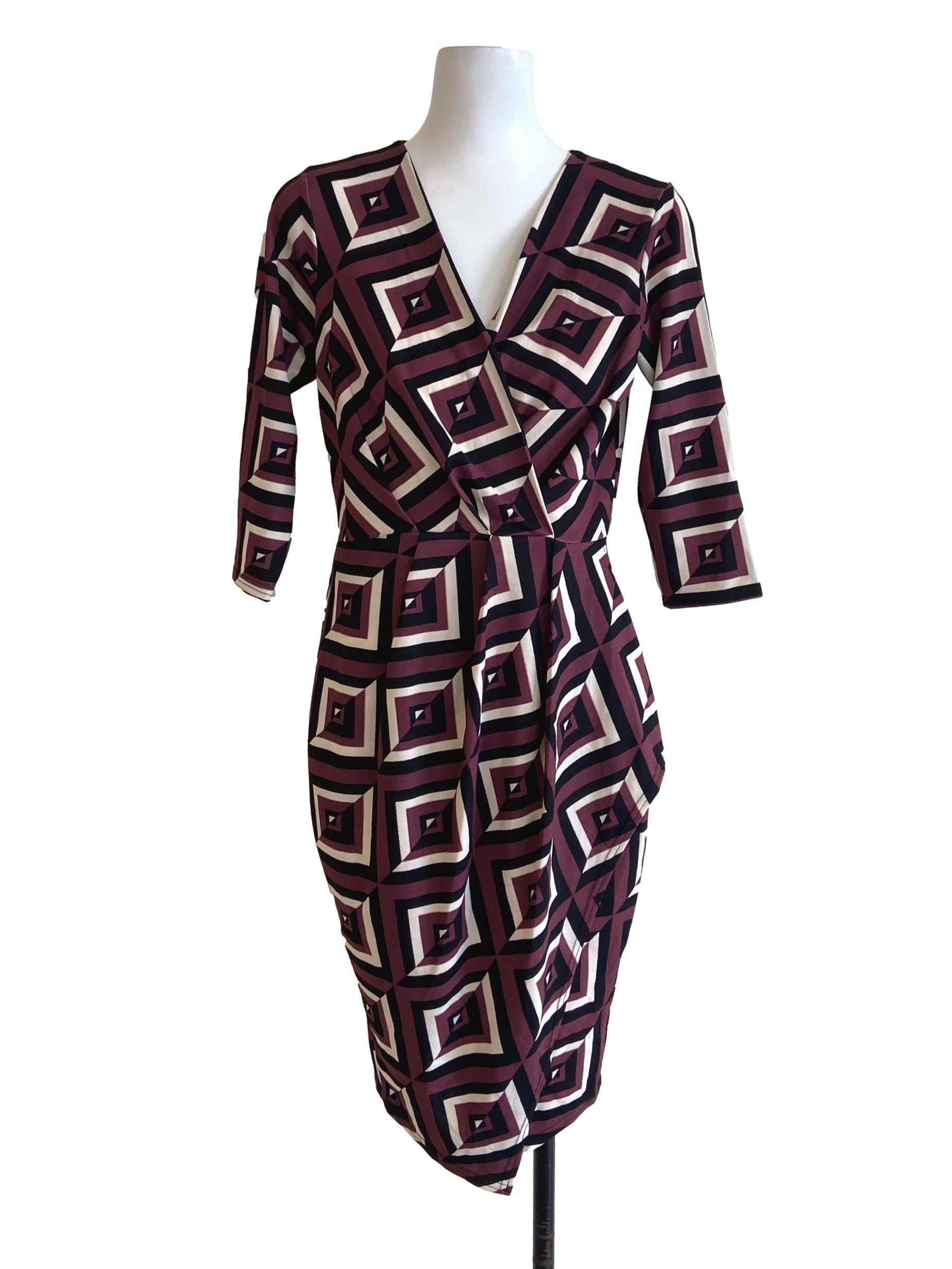 Black & Maroon V Neck Sheath Slit Dress