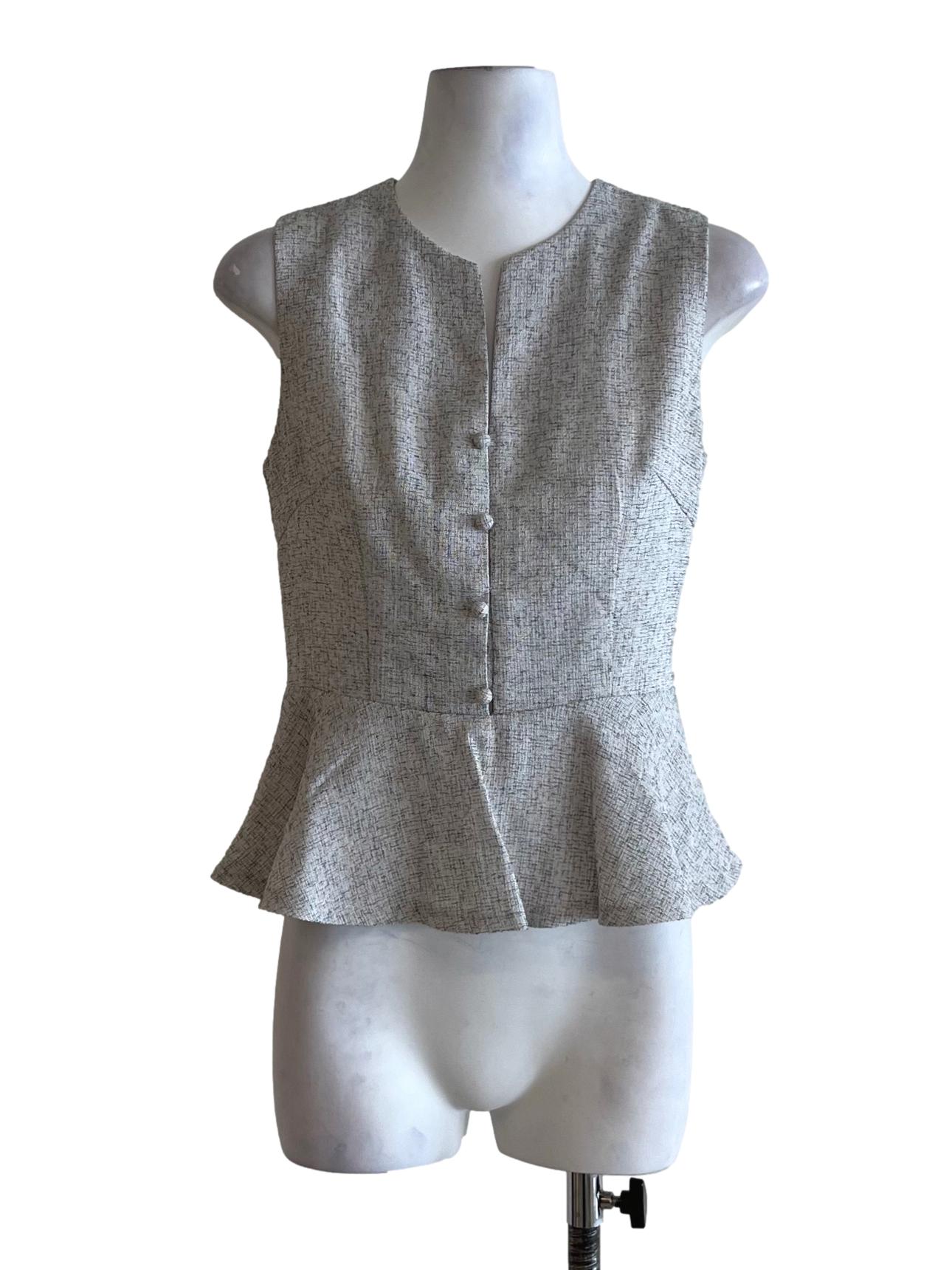 Grey White V-Neckline Sleeveless Top