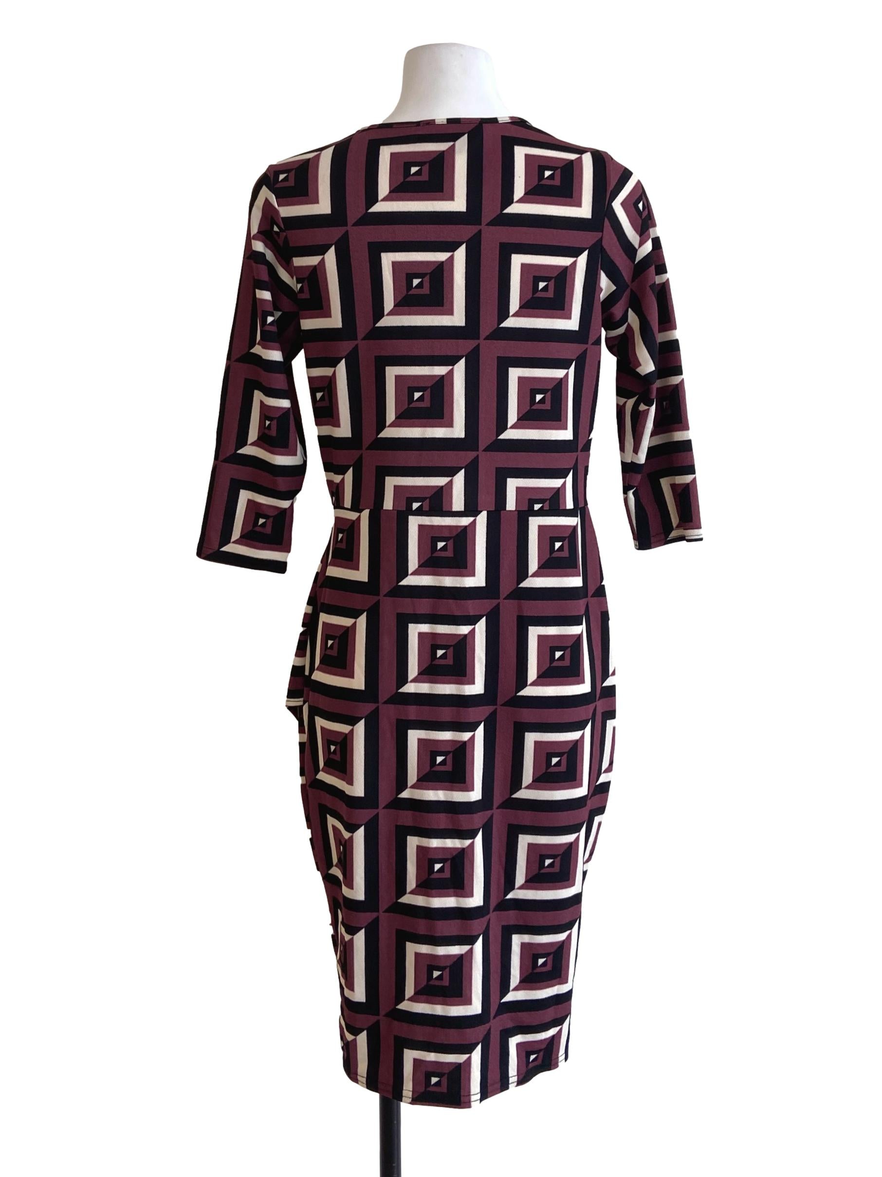 Black & Maroon V Neck Sheath Slit Dress