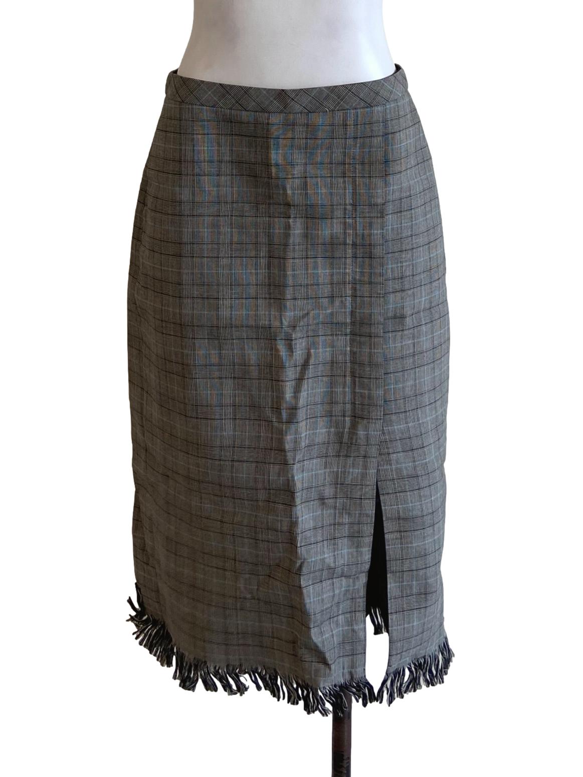 Black Tartan Slit Sheath Skirt