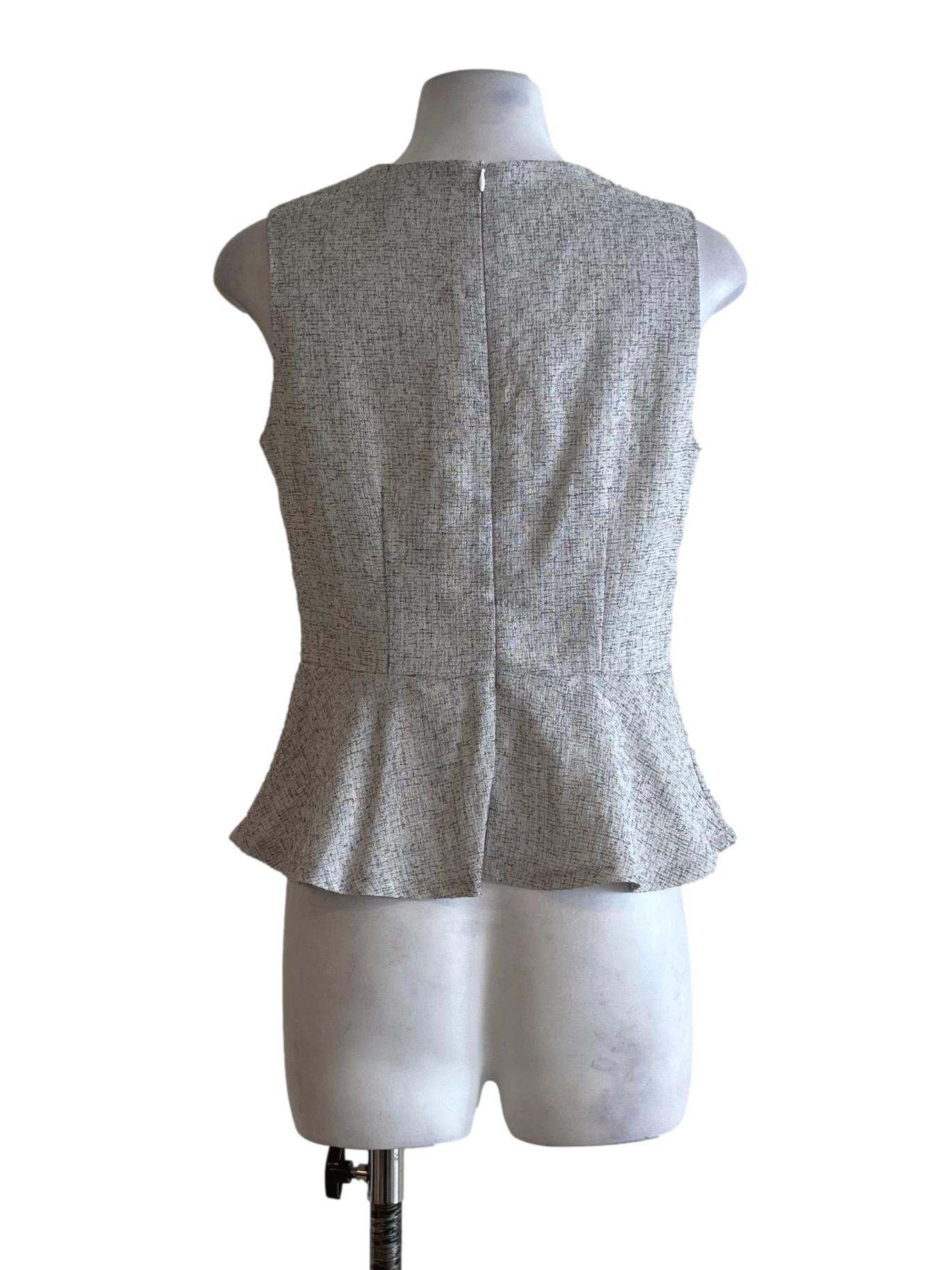 Grey White V-Neckline Sleeveless Top