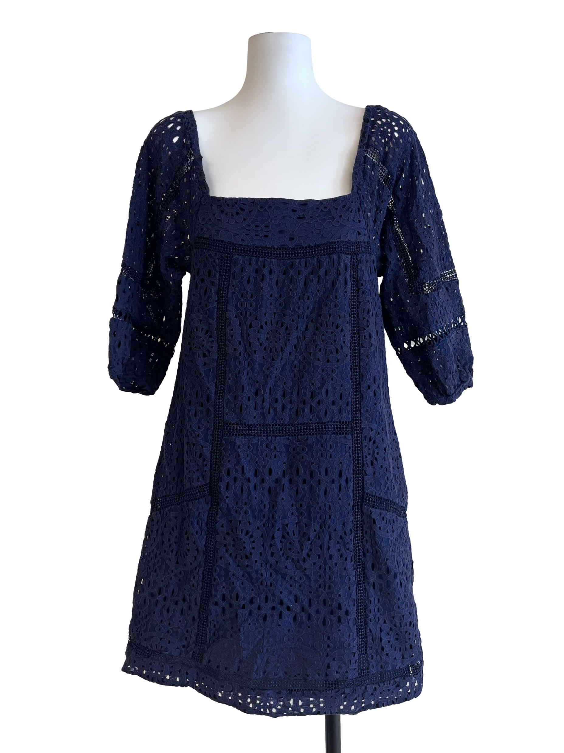Sapphire Blue Square Neck Lace Dress