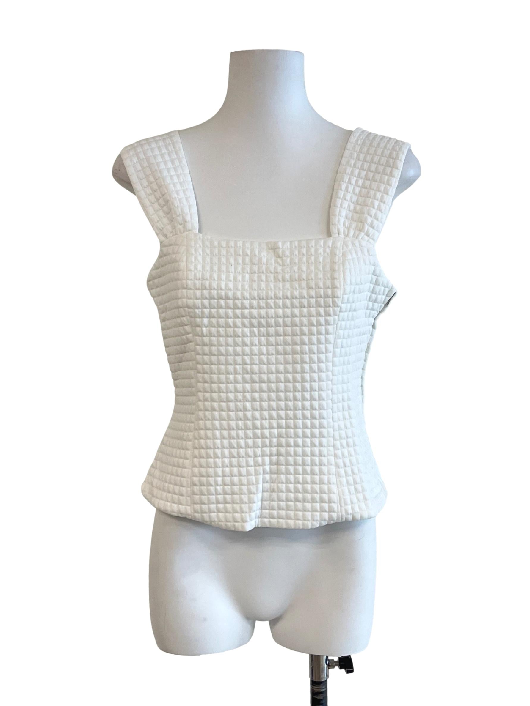 Off White Textured Square Neck Top