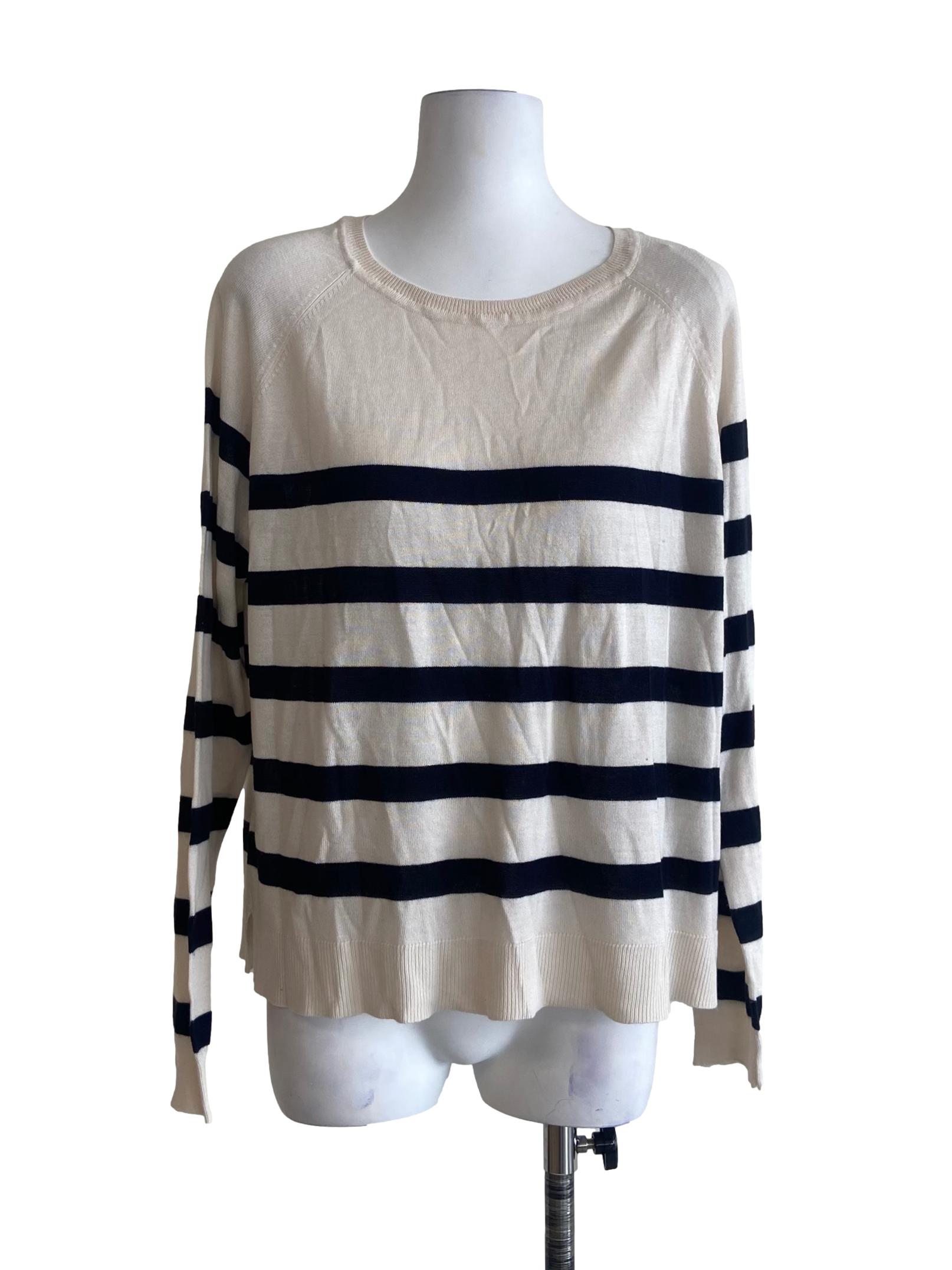 Parchment Beige & Black Stripe Blouse