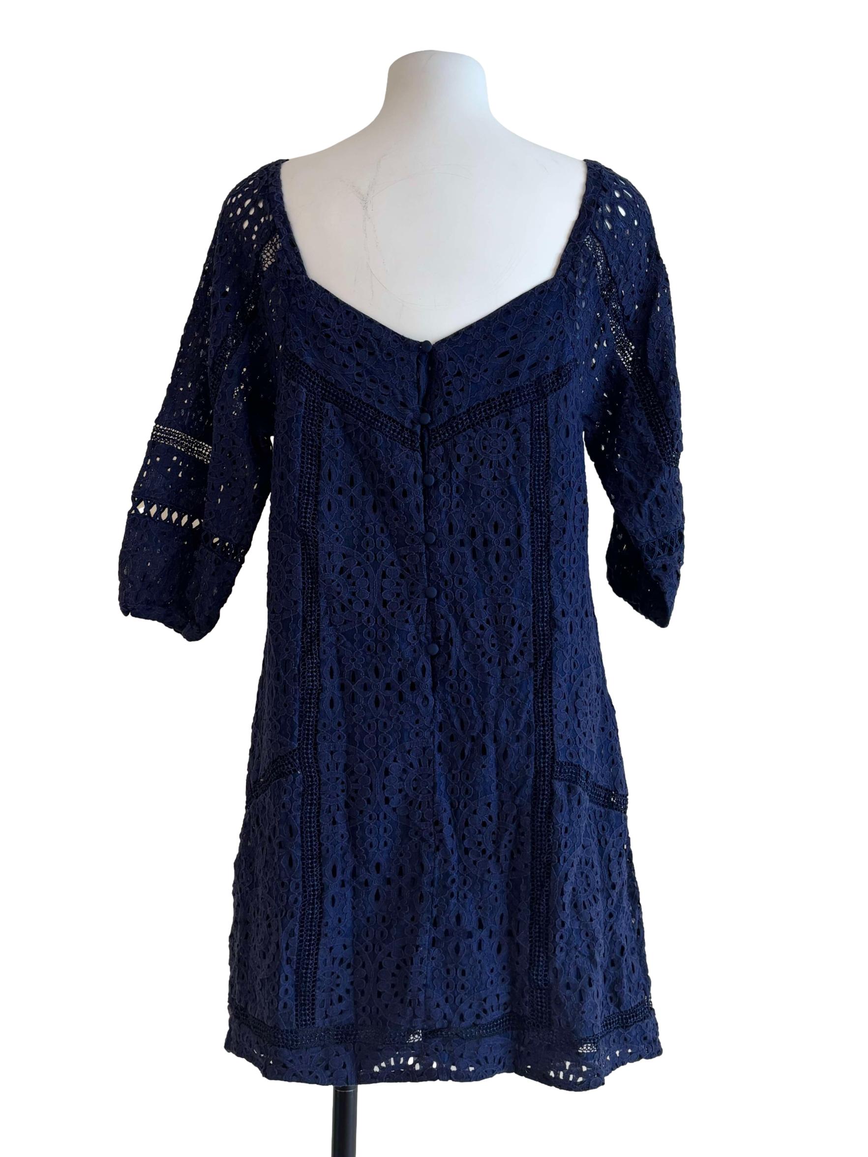 Sapphire Blue Square Neck Lace Dress