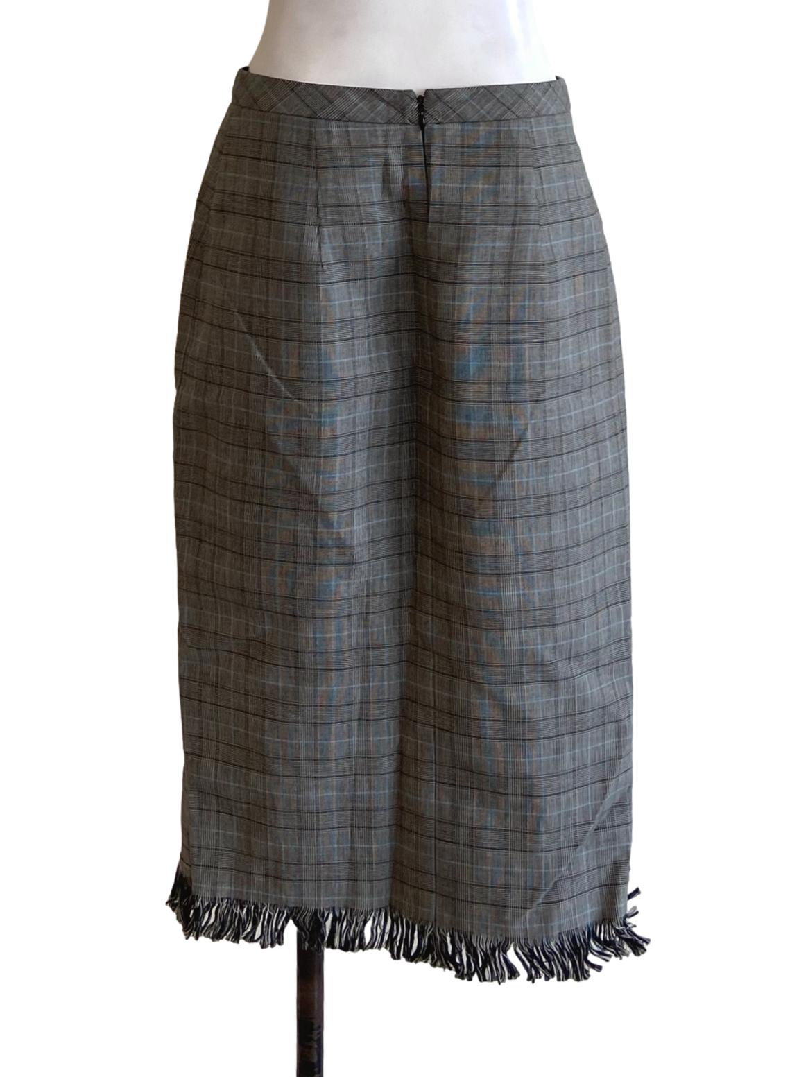 Black Tartan Slit Sheath Skirt