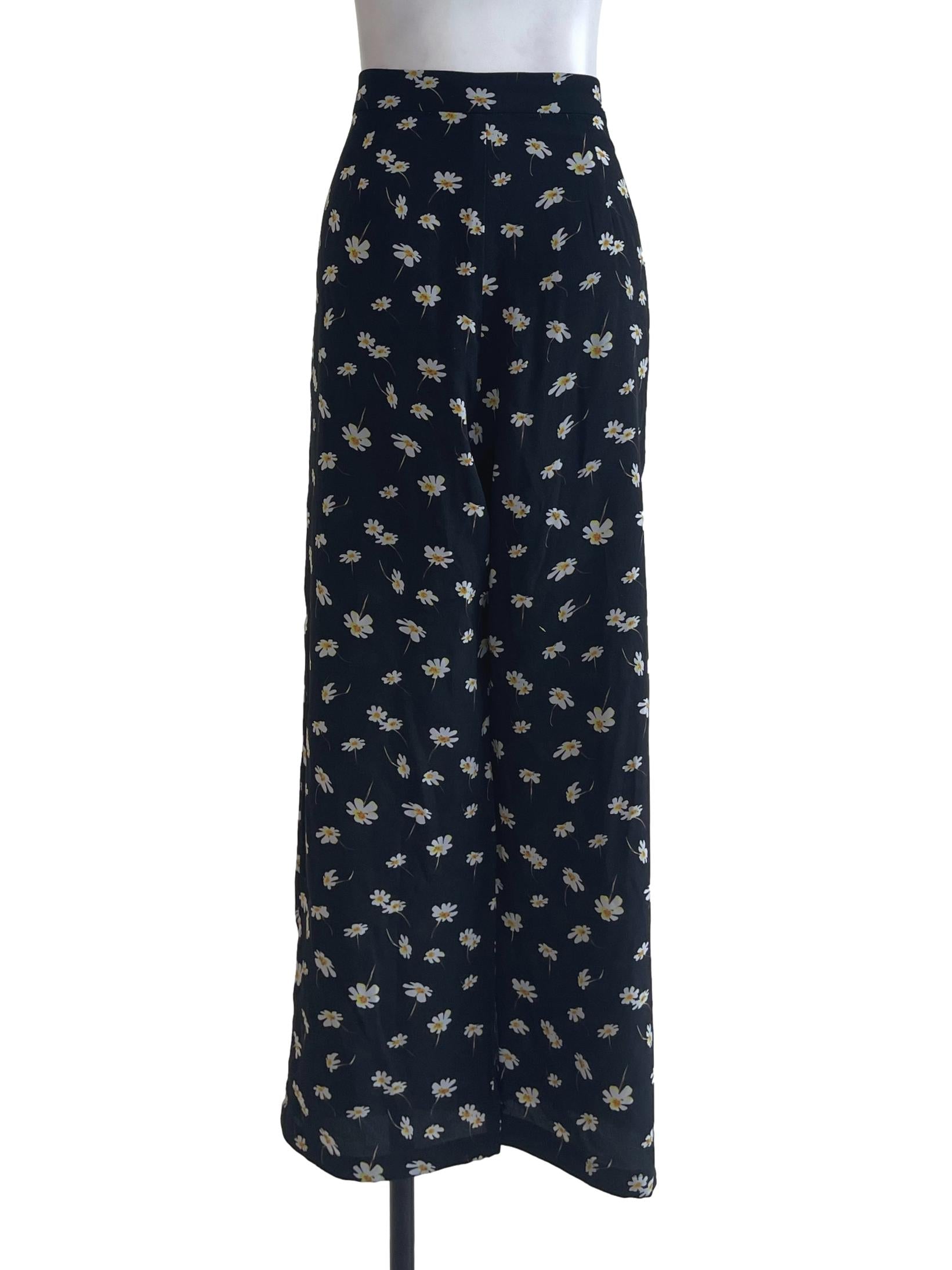 Pomelo Black Floral Cute Pants | REFASH