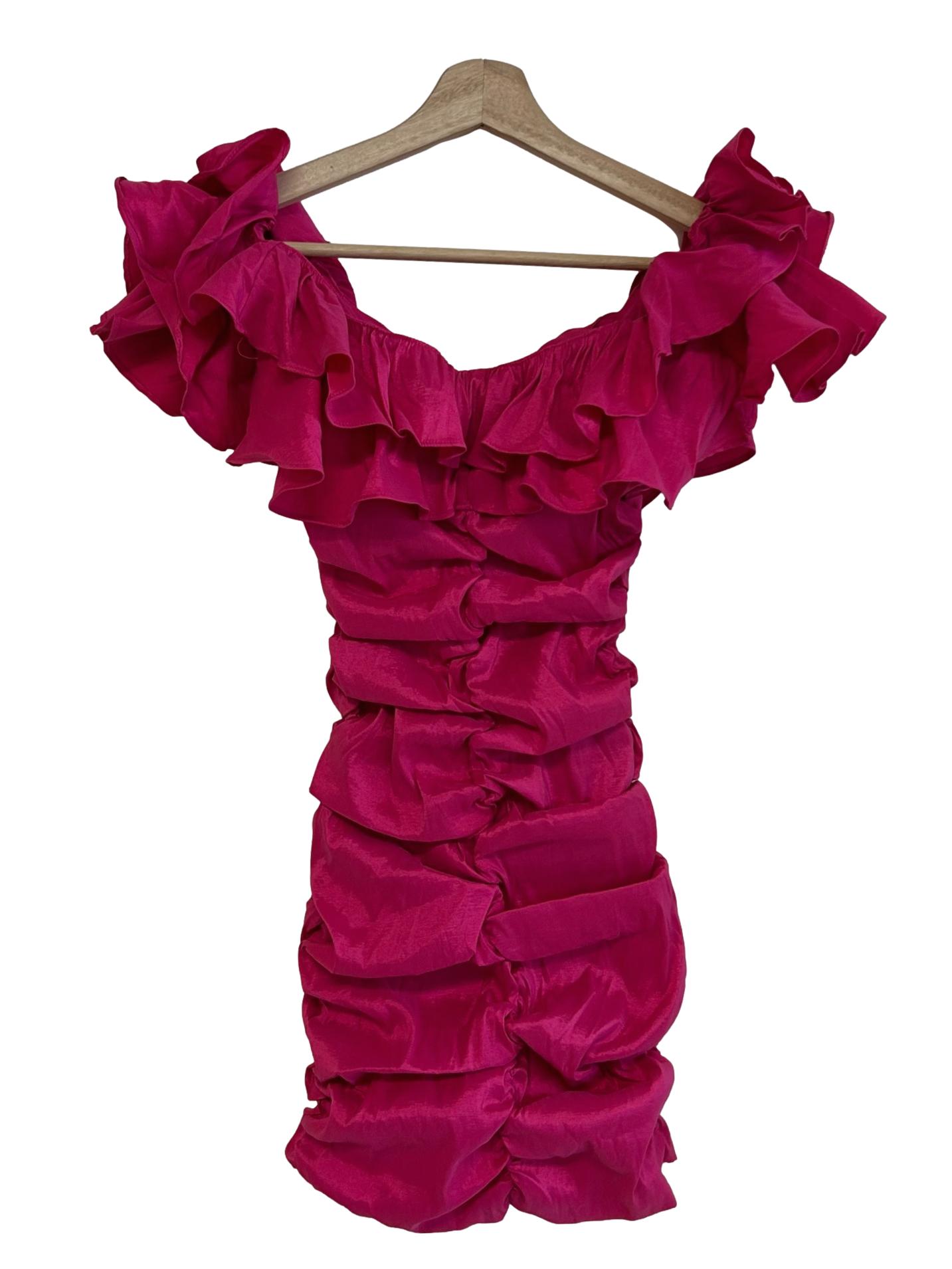 Hot Pink Ruched Mini Dress