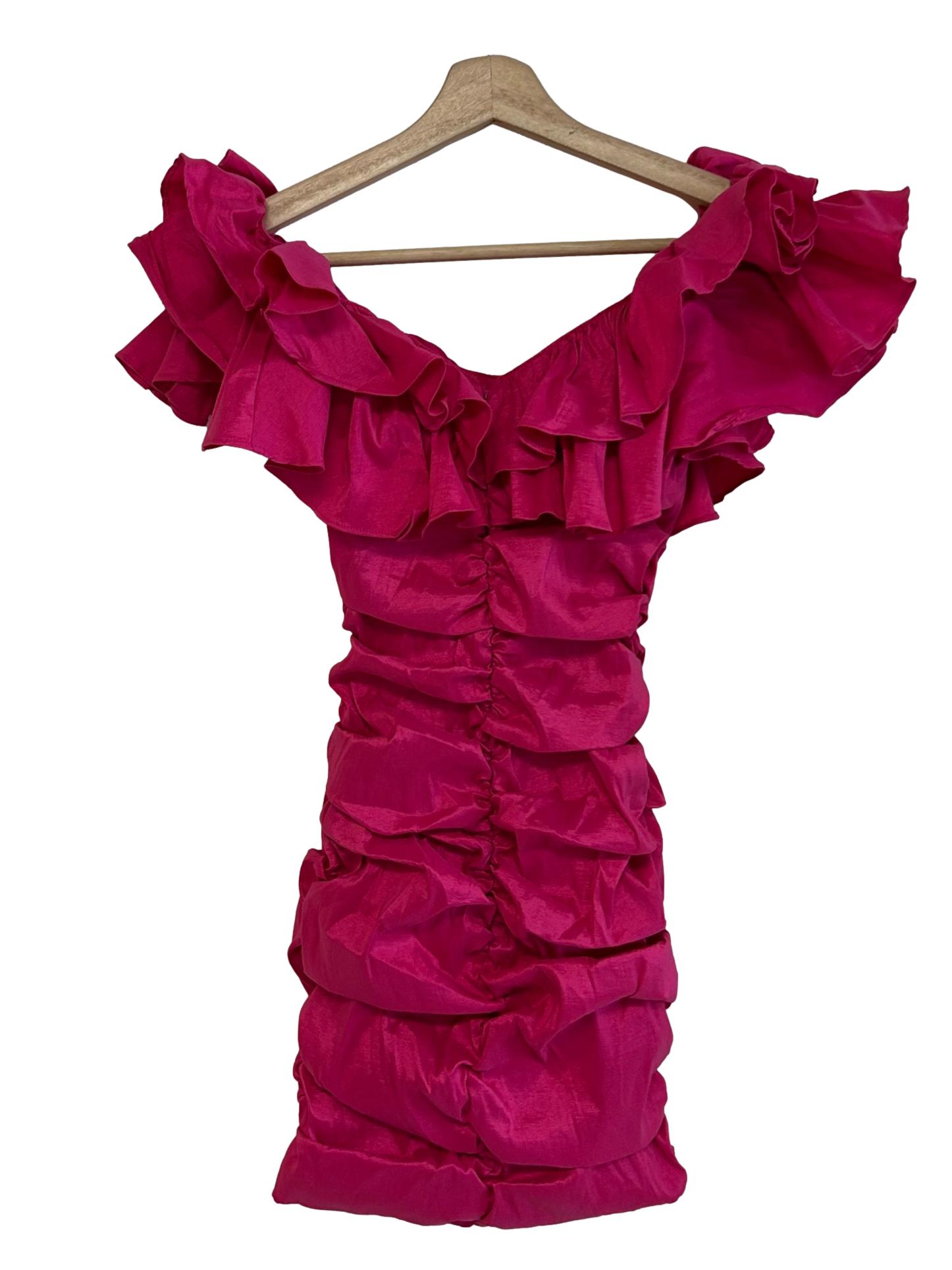 Hot Pink Ruched Mini Dress