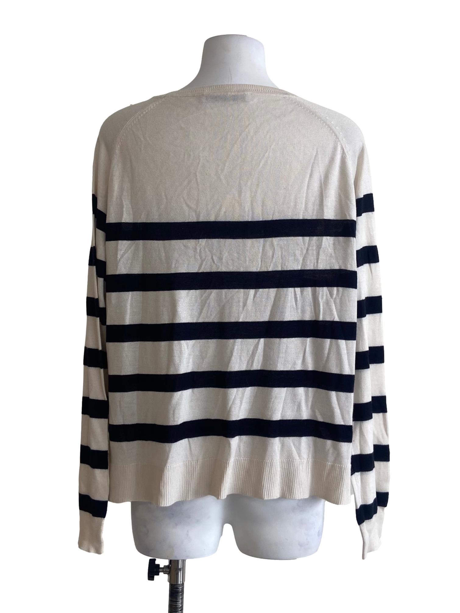 Parchment Beige & Black Stripe Blouse