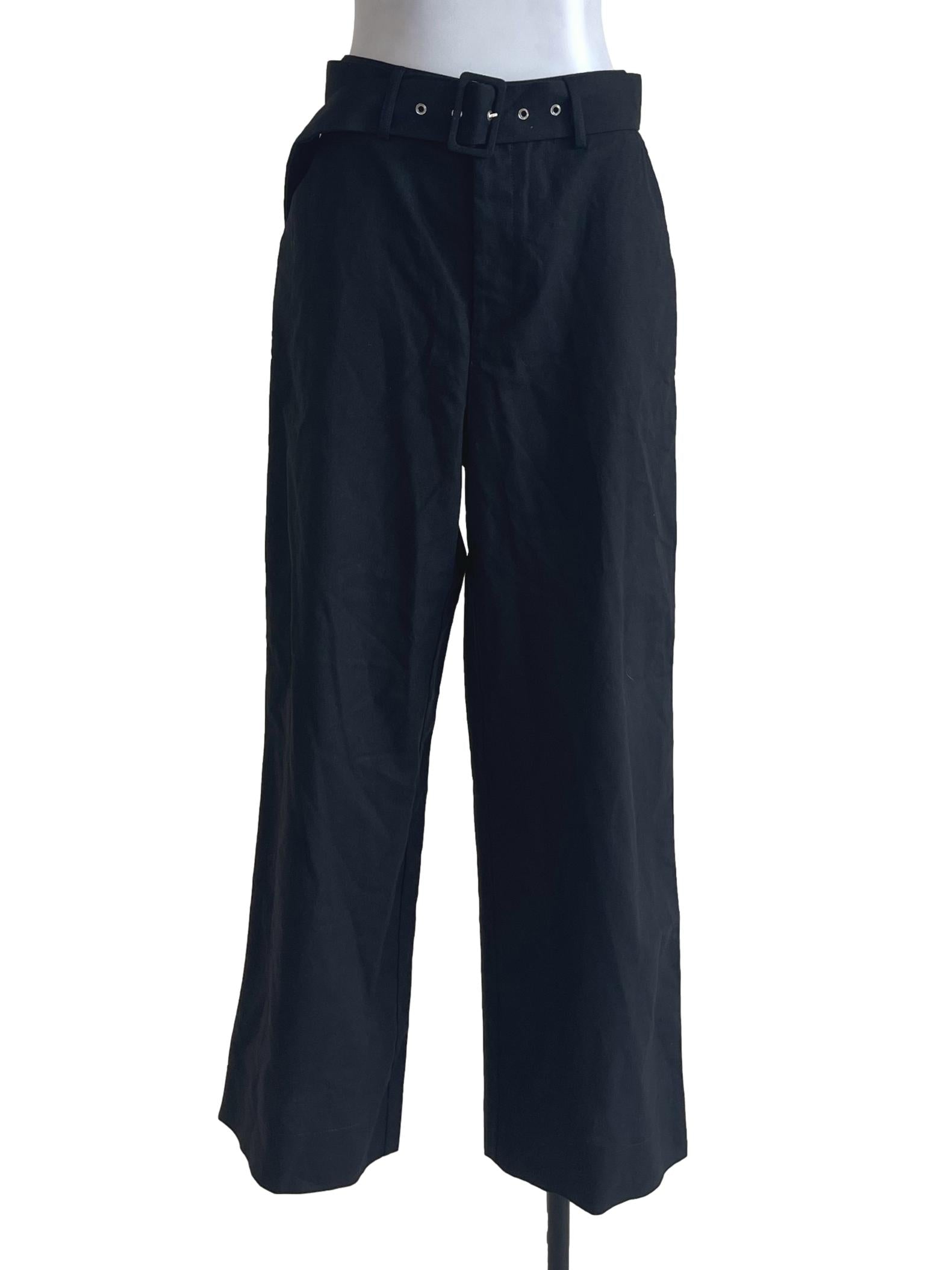 From There On Black Belted Cotton Pants | REFASH