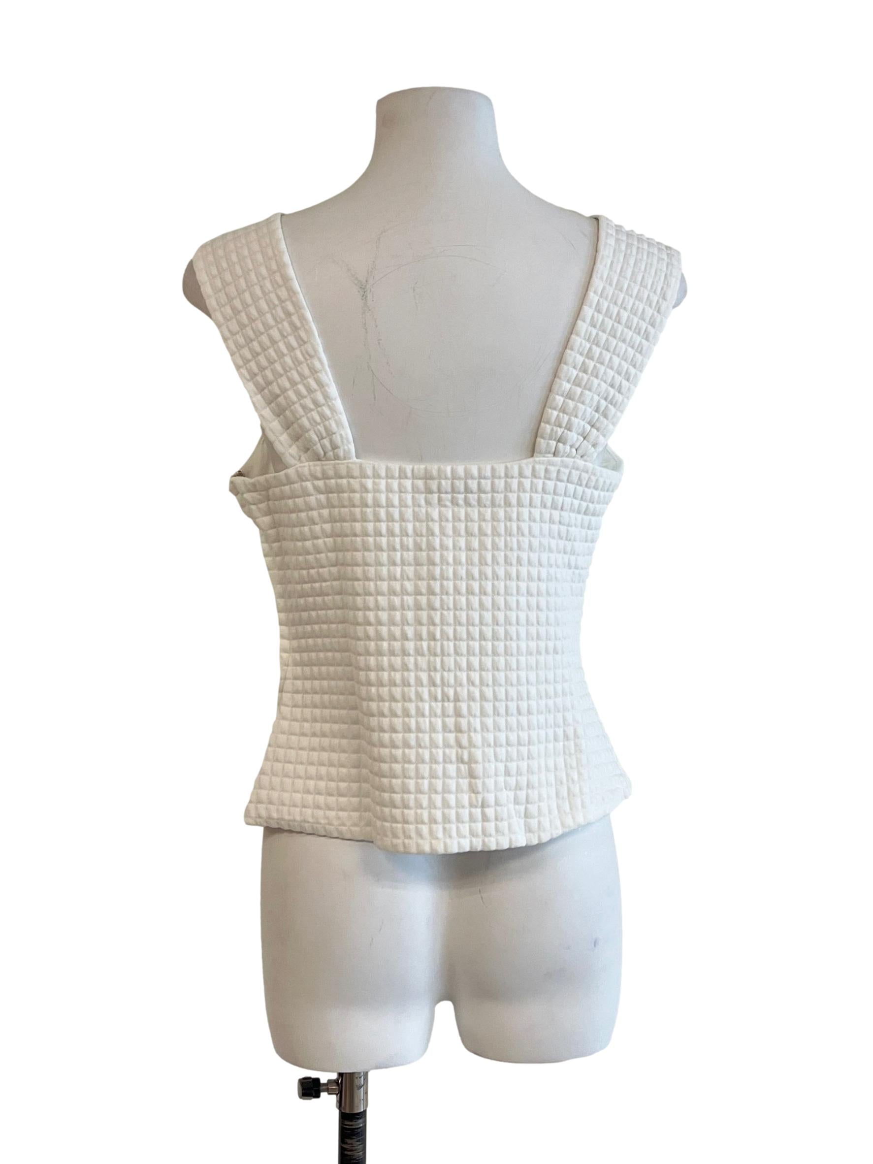 Off White Textured Square Neck Top