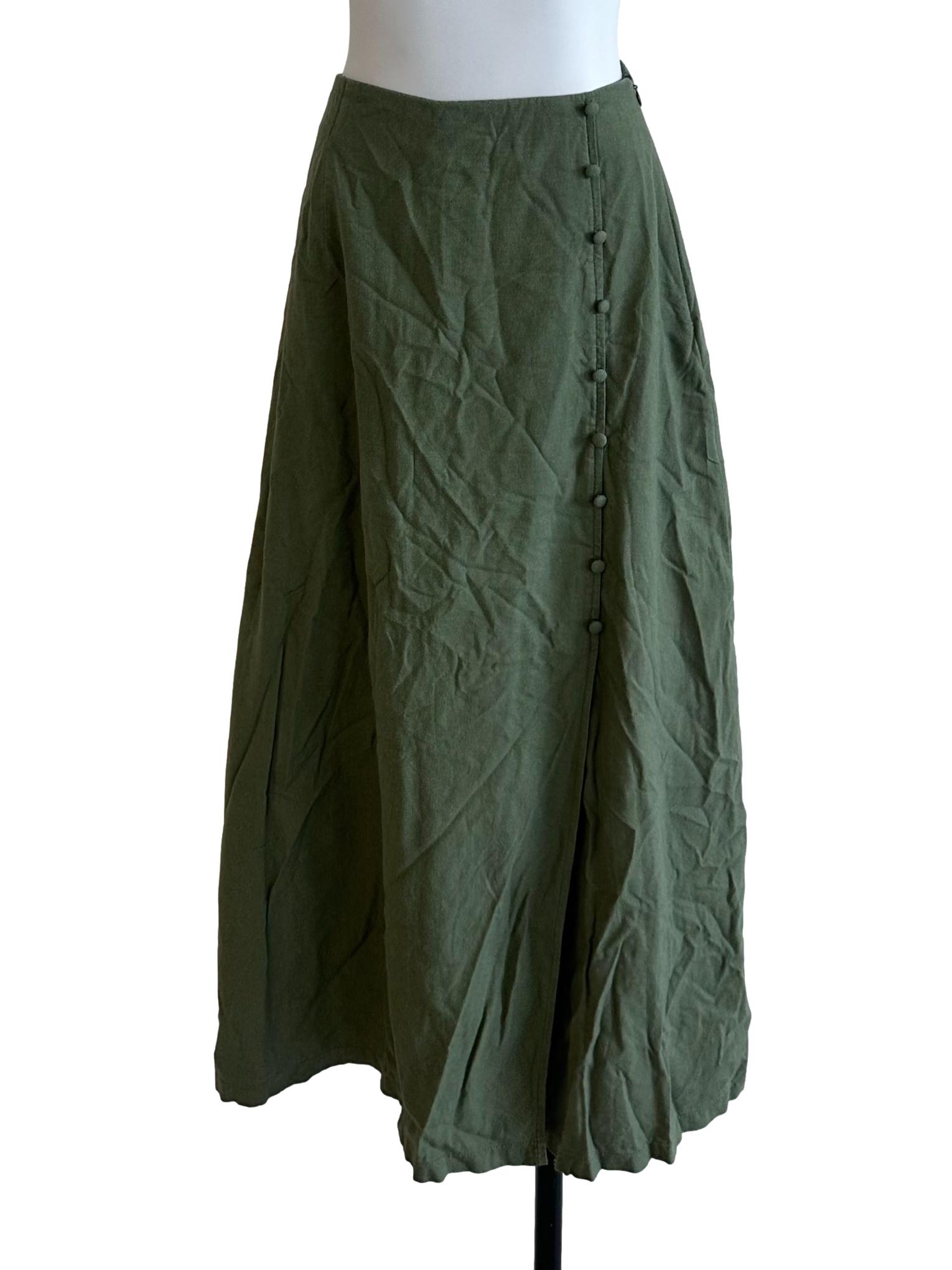 Olive Green Button A Line Skirt