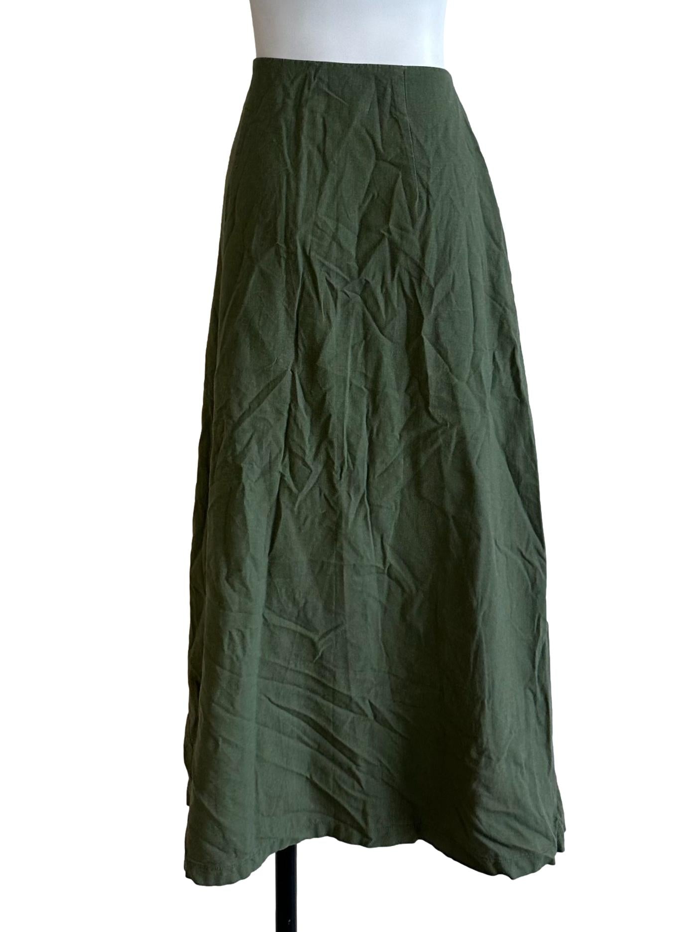 Olive Green Button A Line Skirt