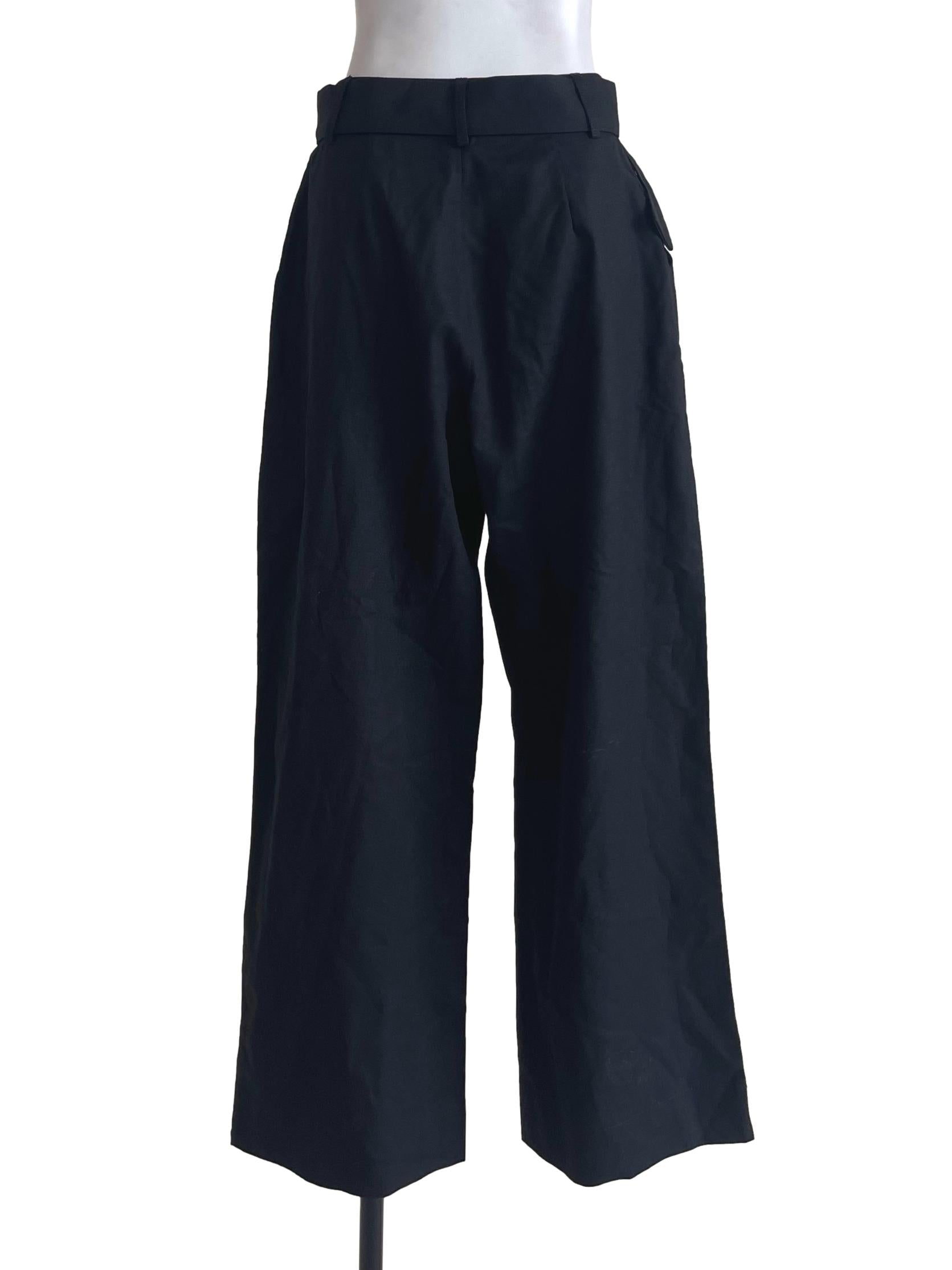 From There On Black Belted Cotton Pants | REFASH