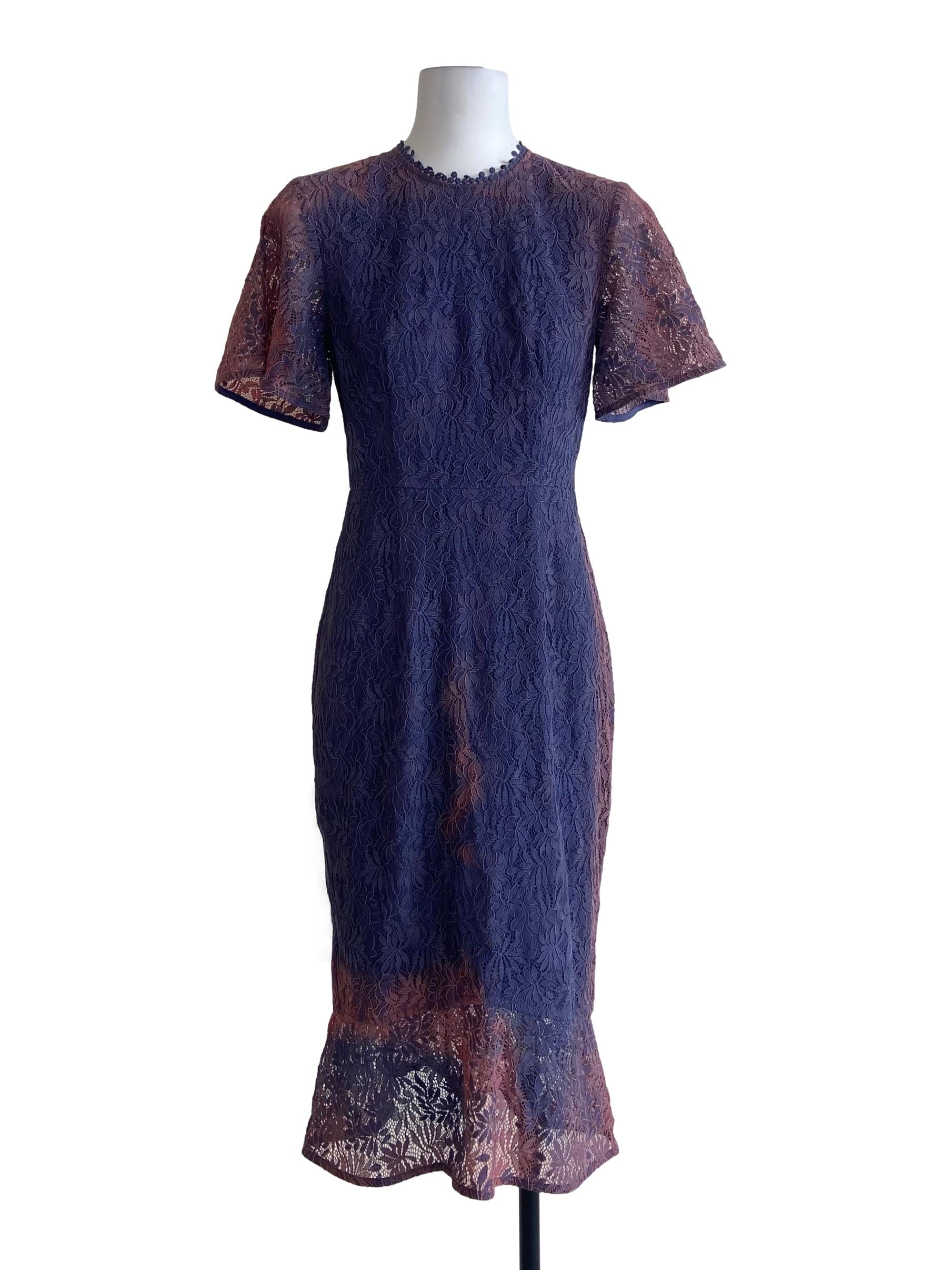 Mauve Purple Floral Lace Drop Waist Dress