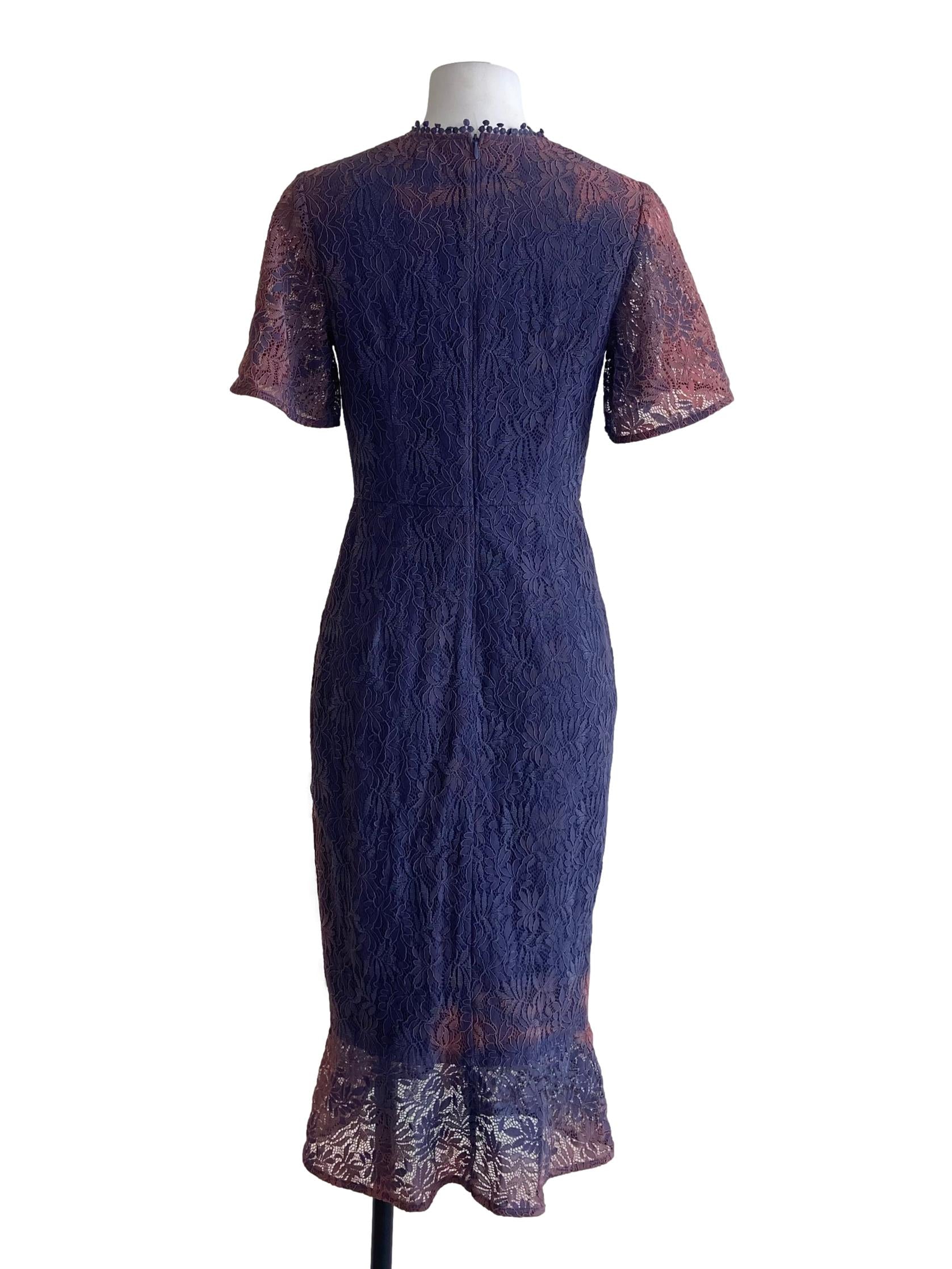 Mauve Purple Floral Lace Drop Waist Dress