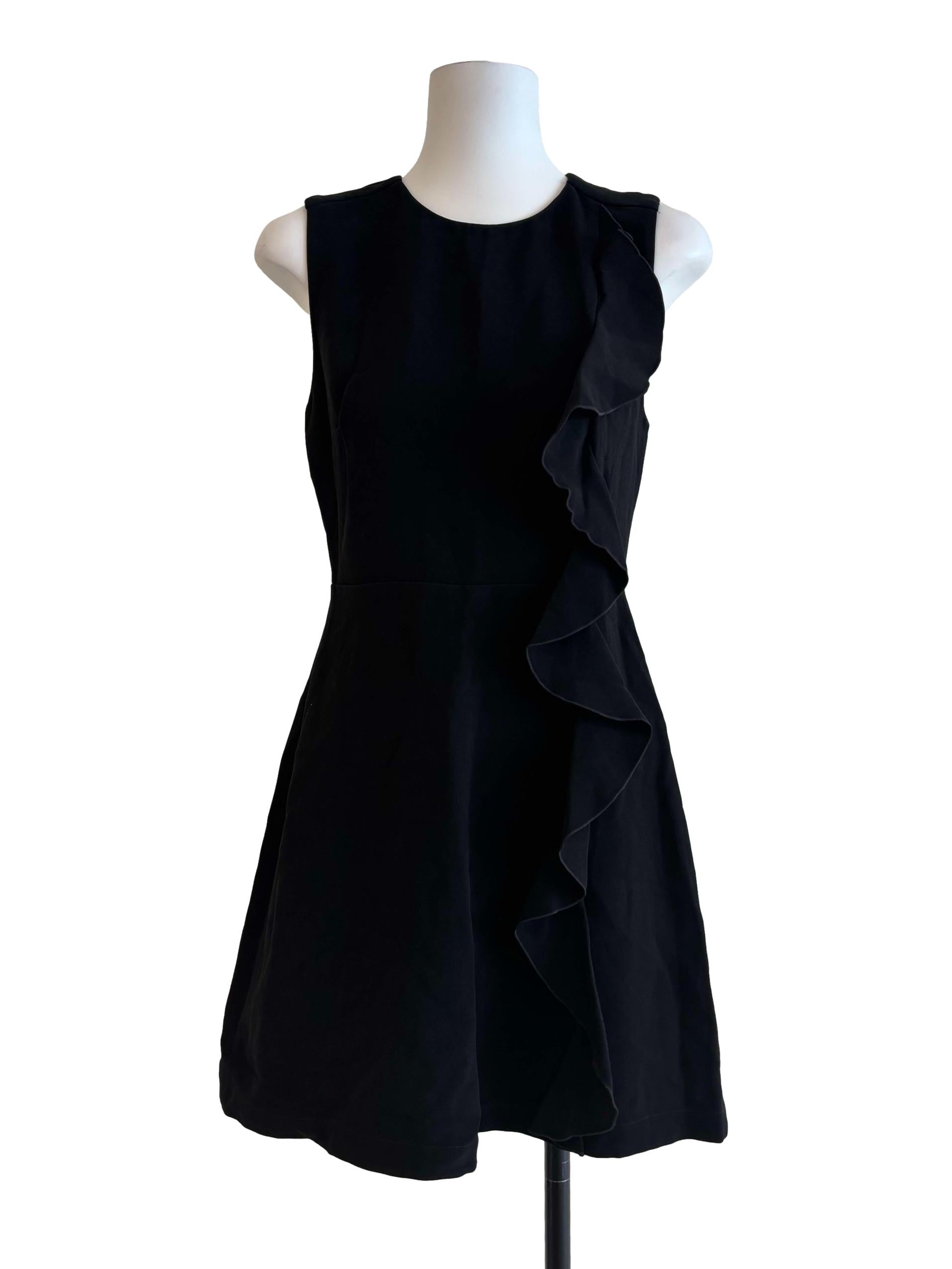 Rich Black Sleeveless Ruffle A-Line Dress