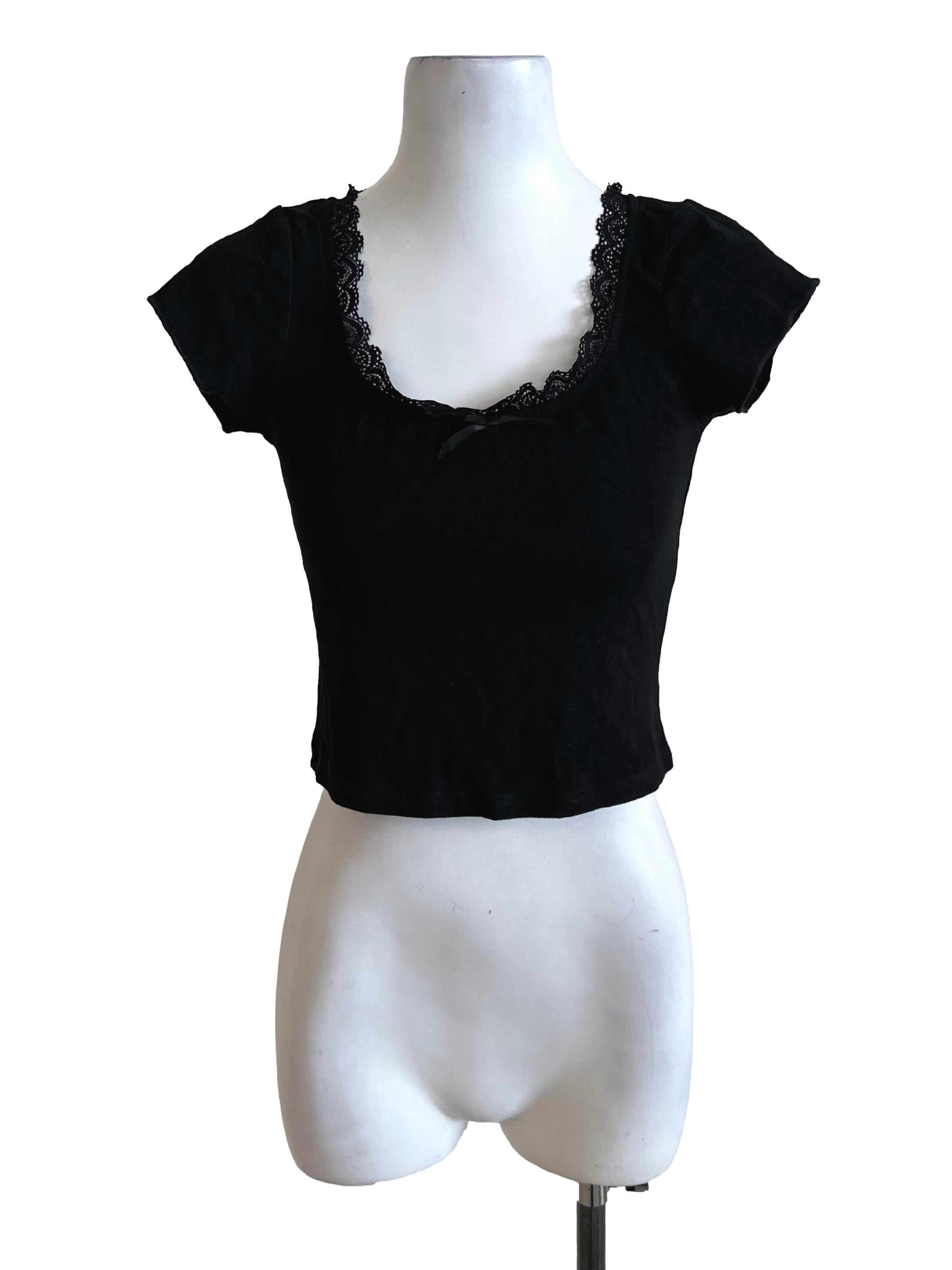 Raven Black Lace Border Short Sleeve Top