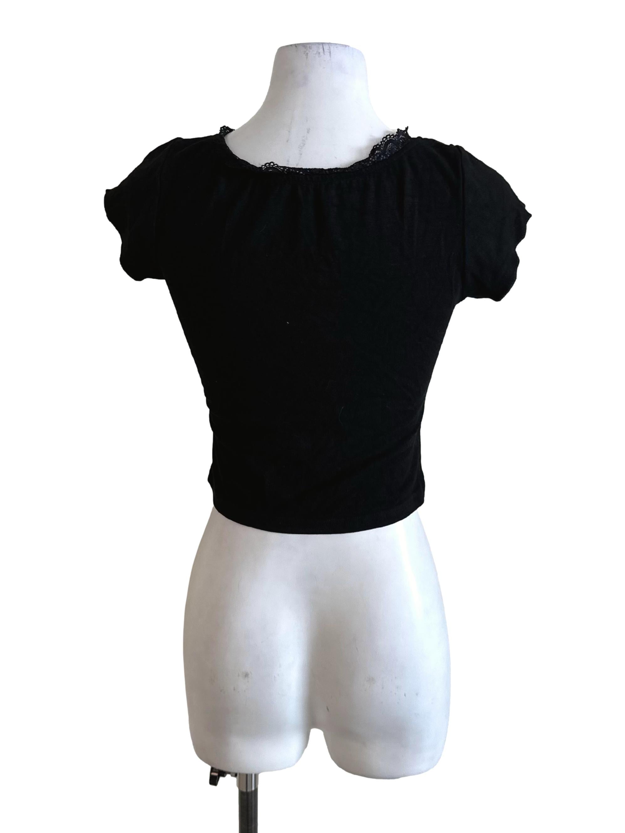 Raven Black Lace Border Short Sleeve Top