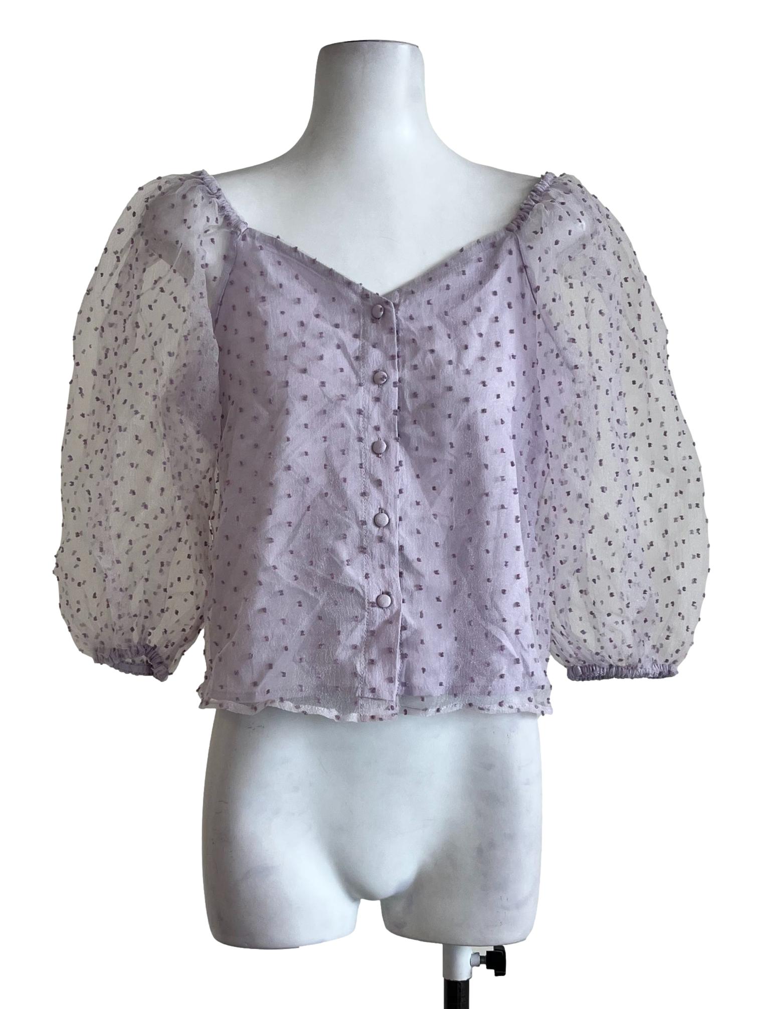 Light Purple Lace Long Sleeves Blouse
