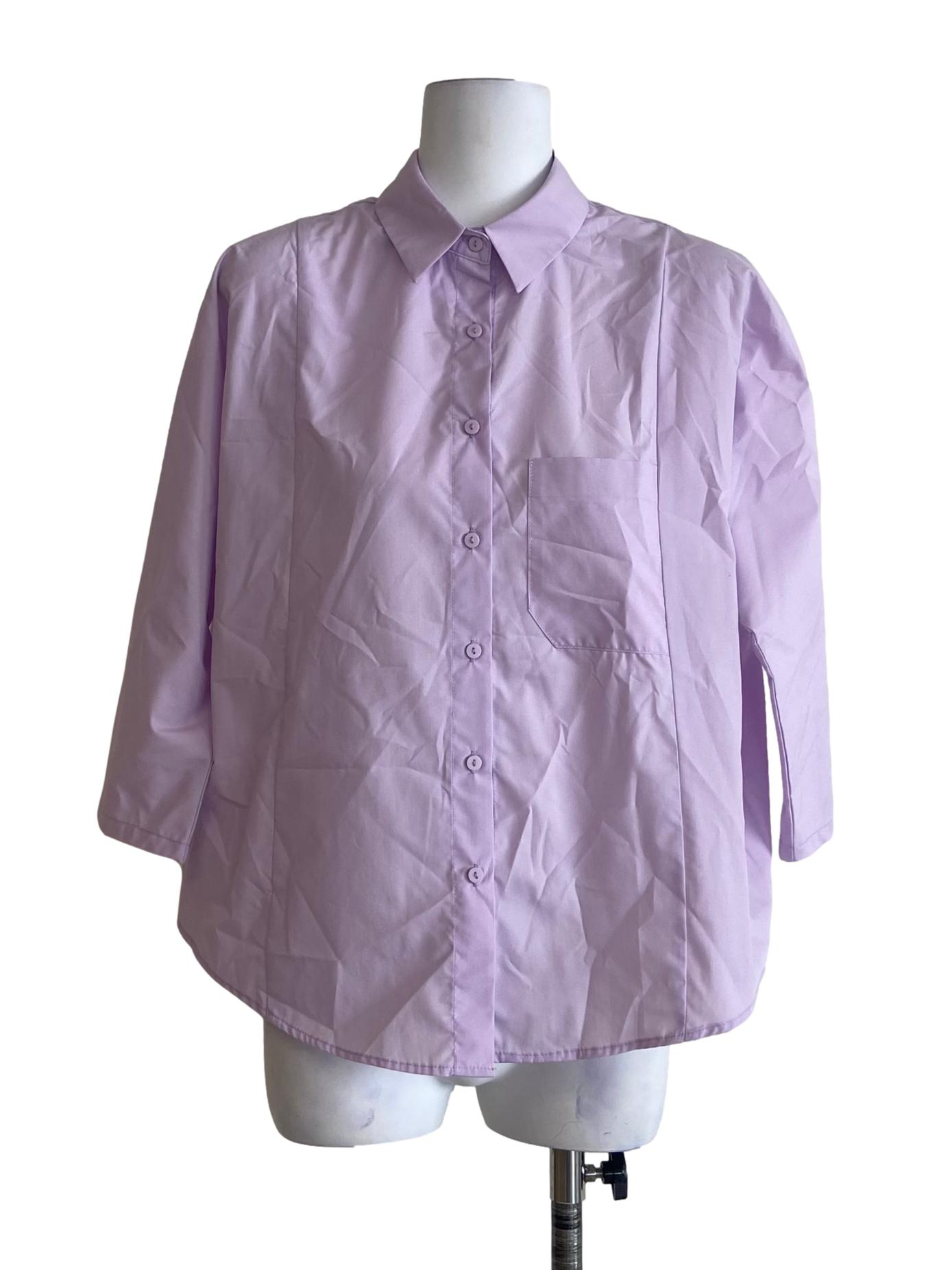 Heather Purple Button Down Shirt Batwing Sleeve Blouse