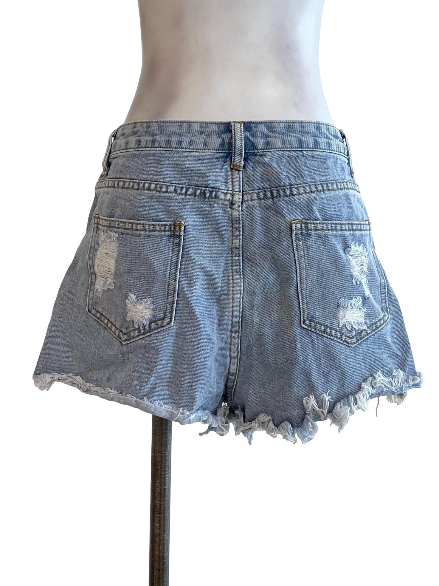 Blue Ripped Denim Shorts