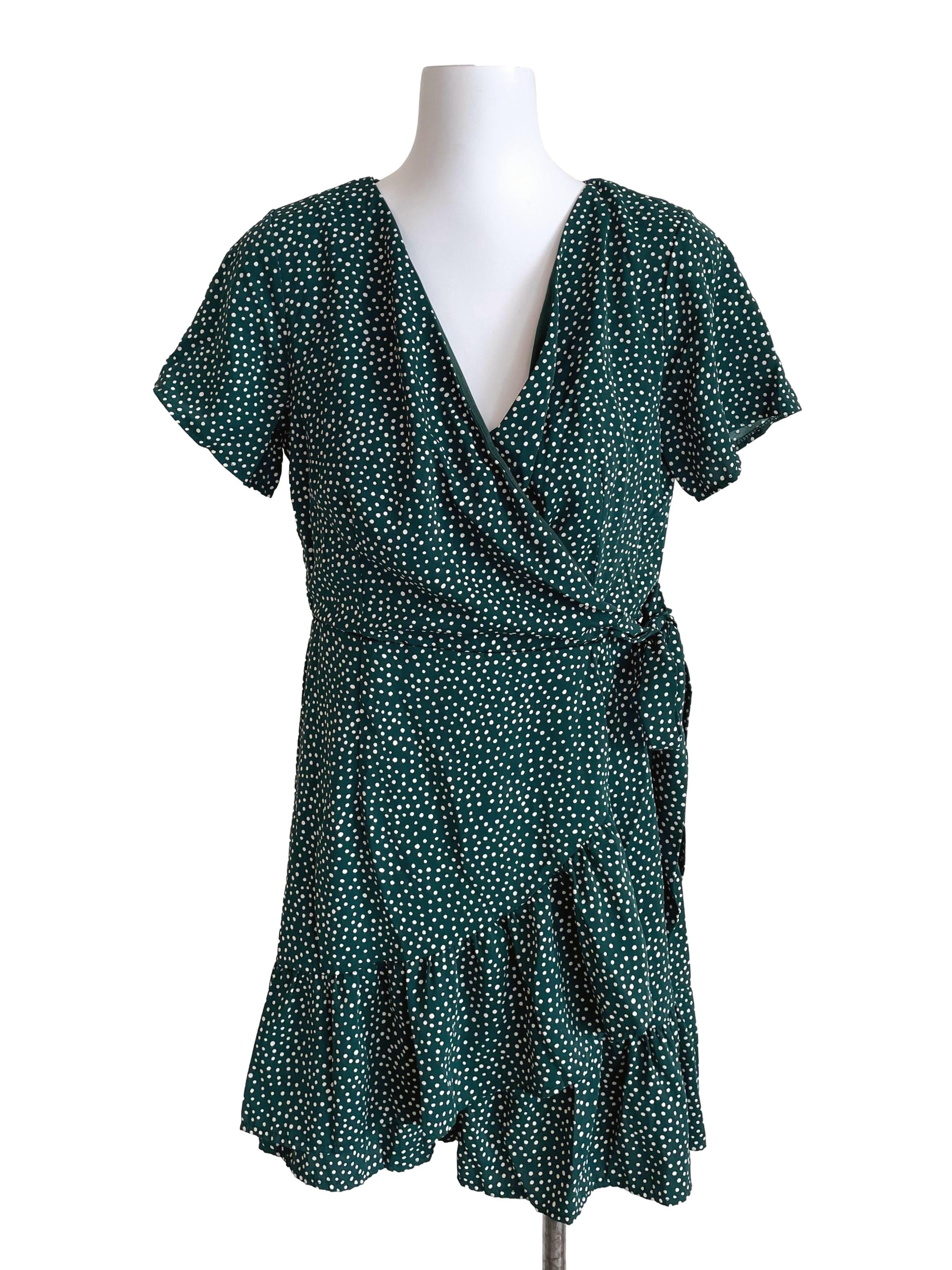 Pine Dots Ruffled Wrap Dress