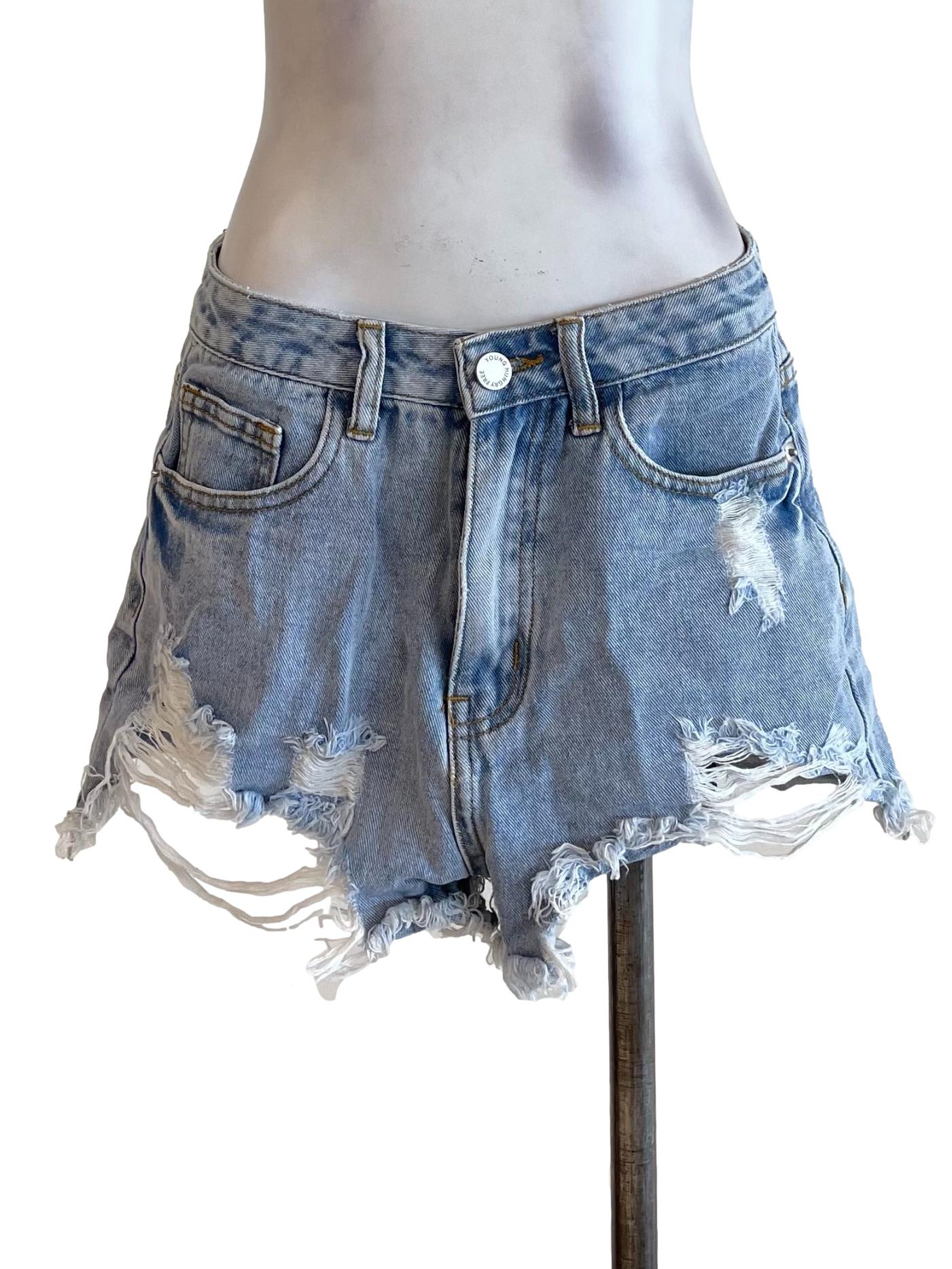 Blue Ripped Denim Shorts