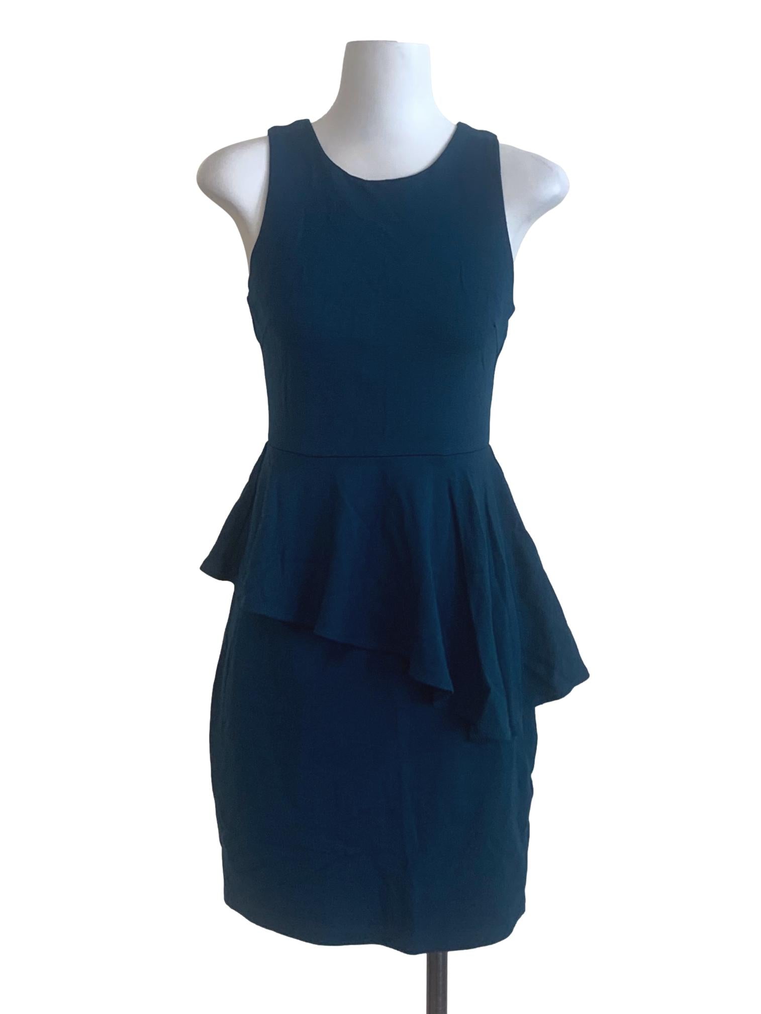 Blue Round Neck Peplum Dress