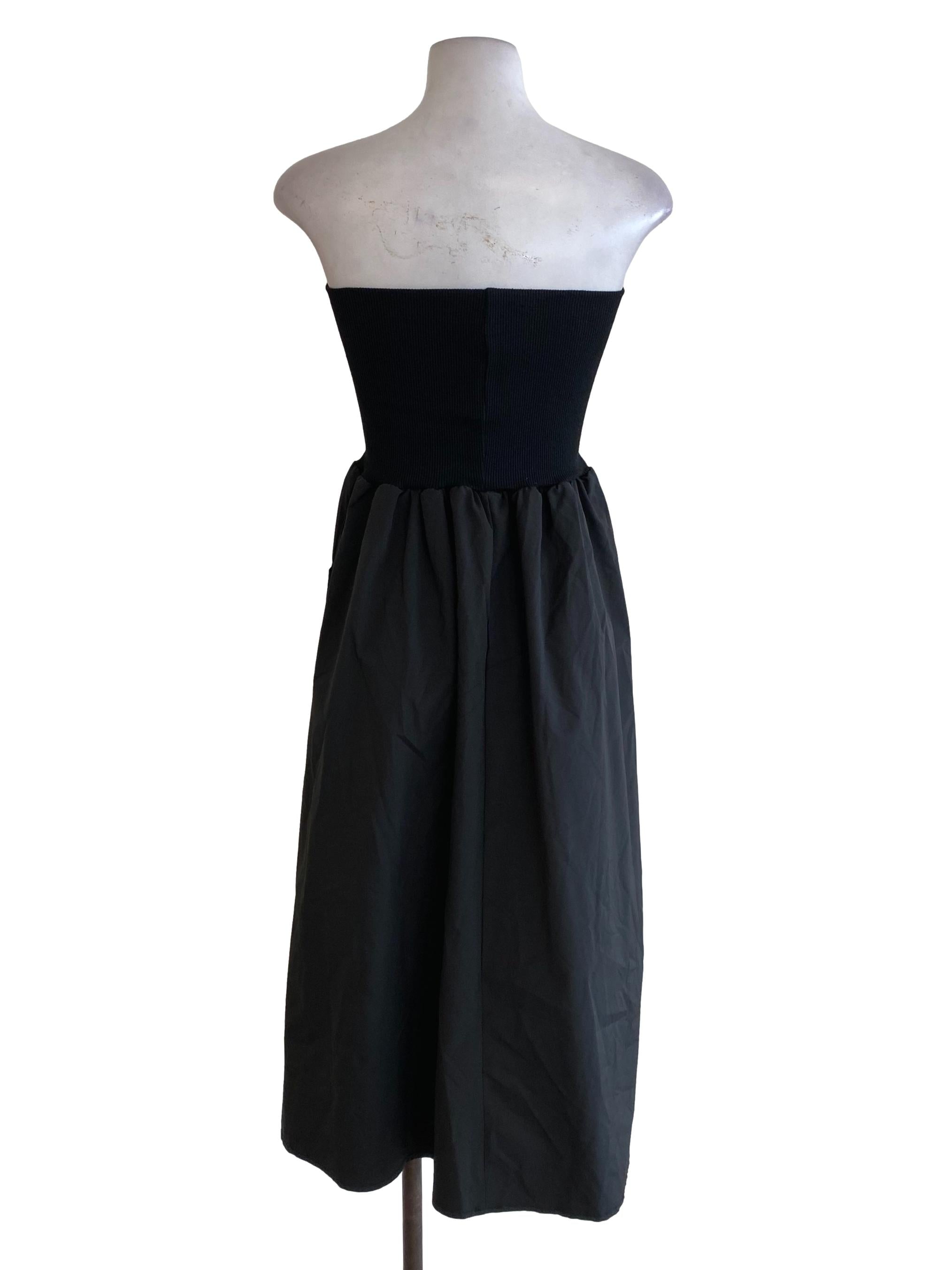 Black Strapless Blouson Dress