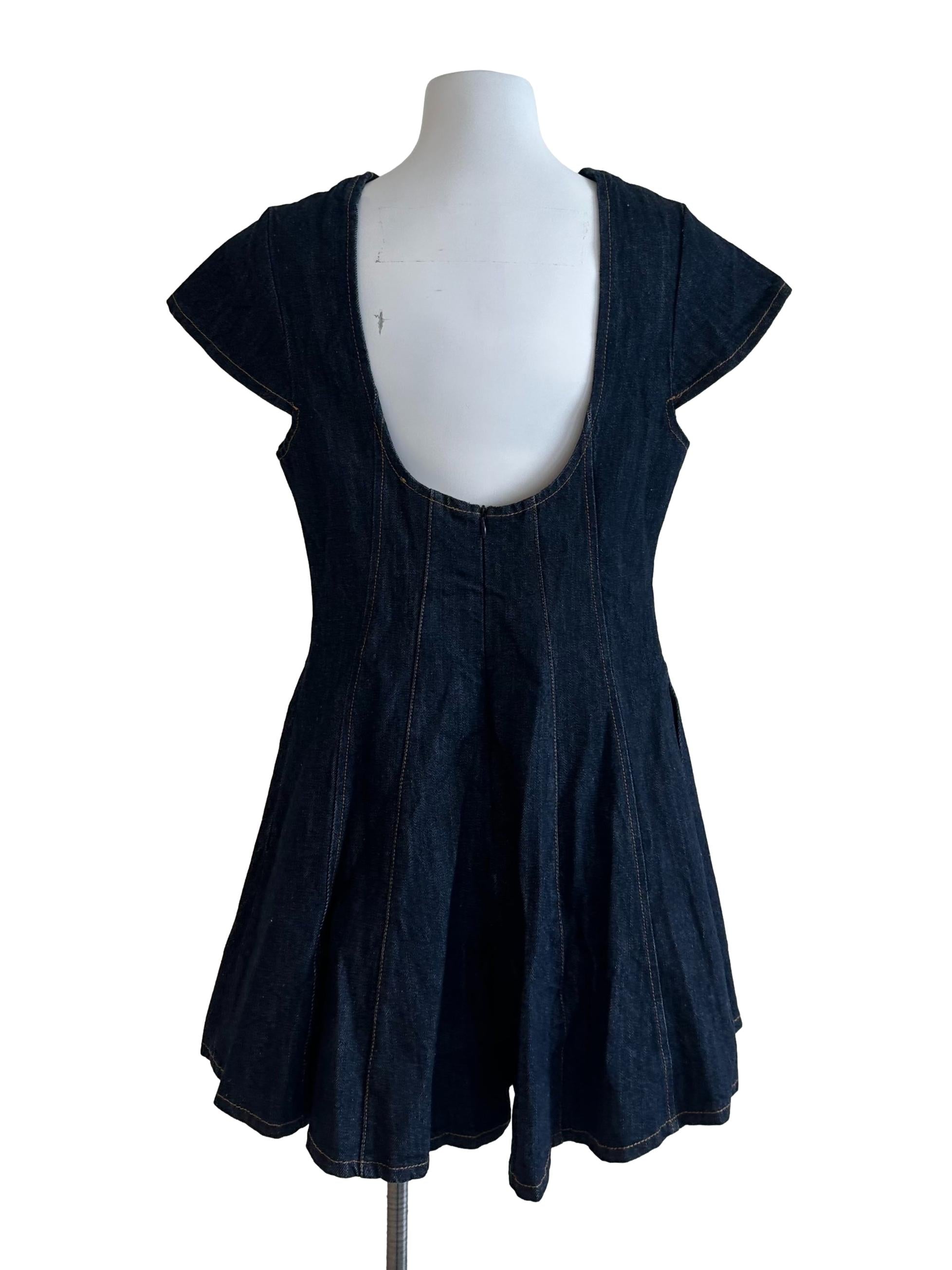 Dark Blue Denim Round Neck Romper