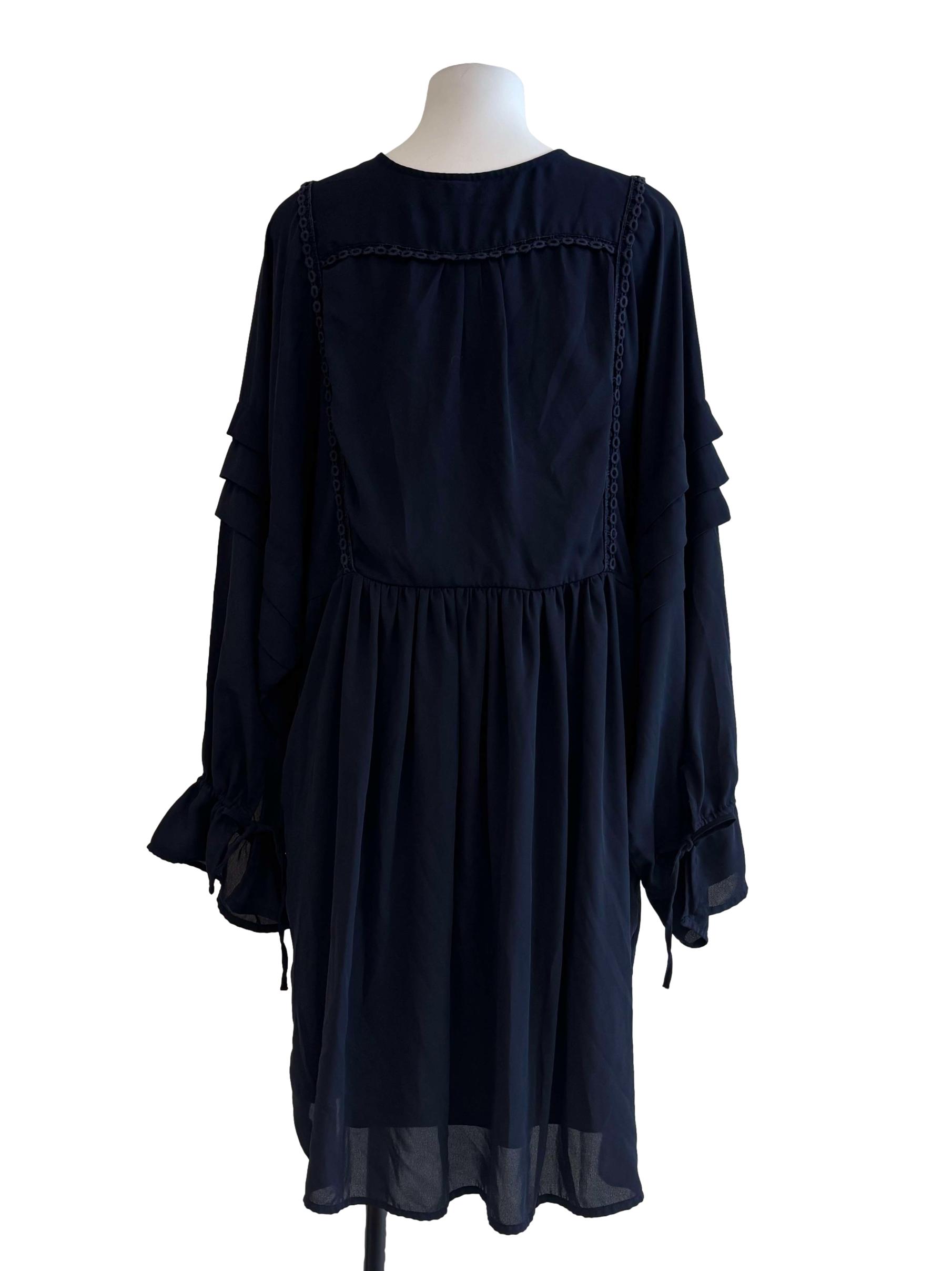 Navy Blue Long Sleeve Chiffon Dress