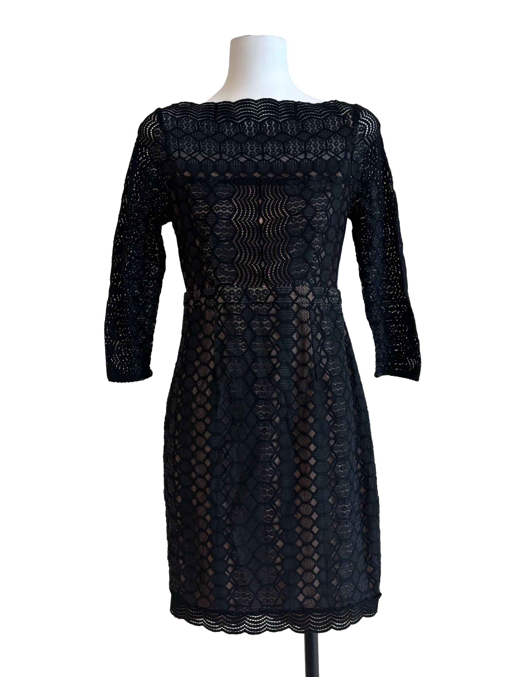 Jet Black Boat Neck Lace Dress