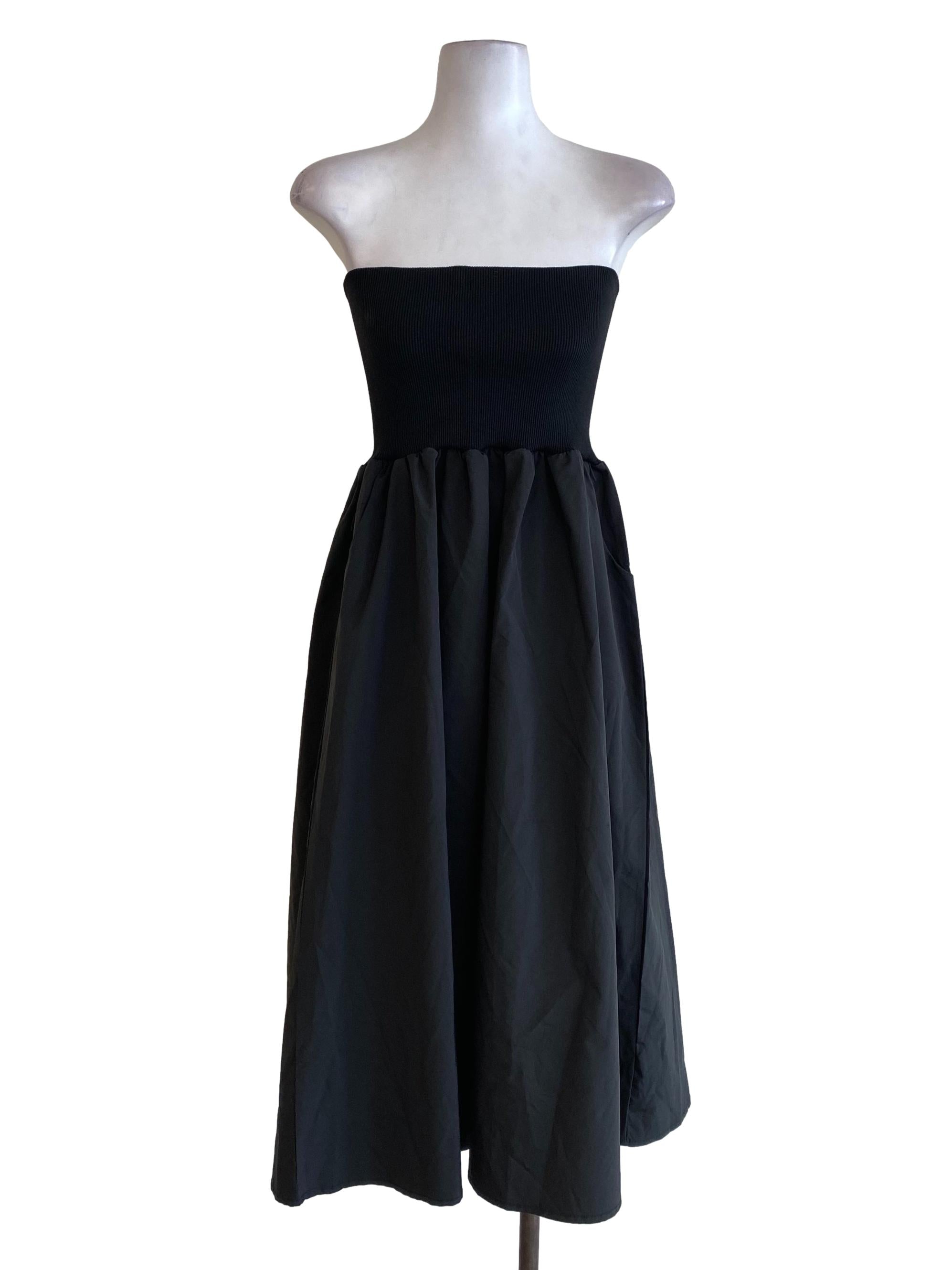 Black Strapless Blouson Dress