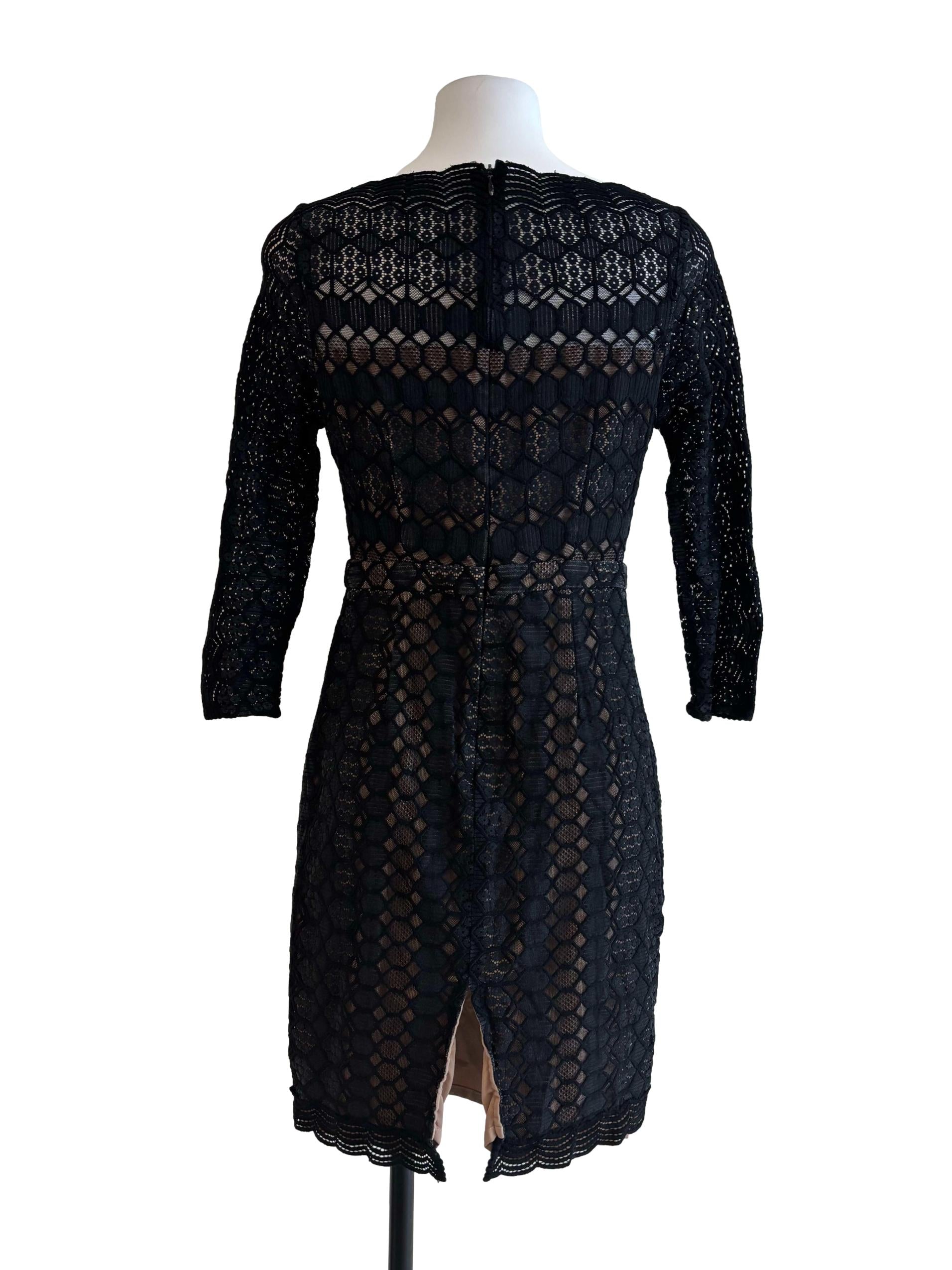 Jet Black Boat Neck Lace Dress
