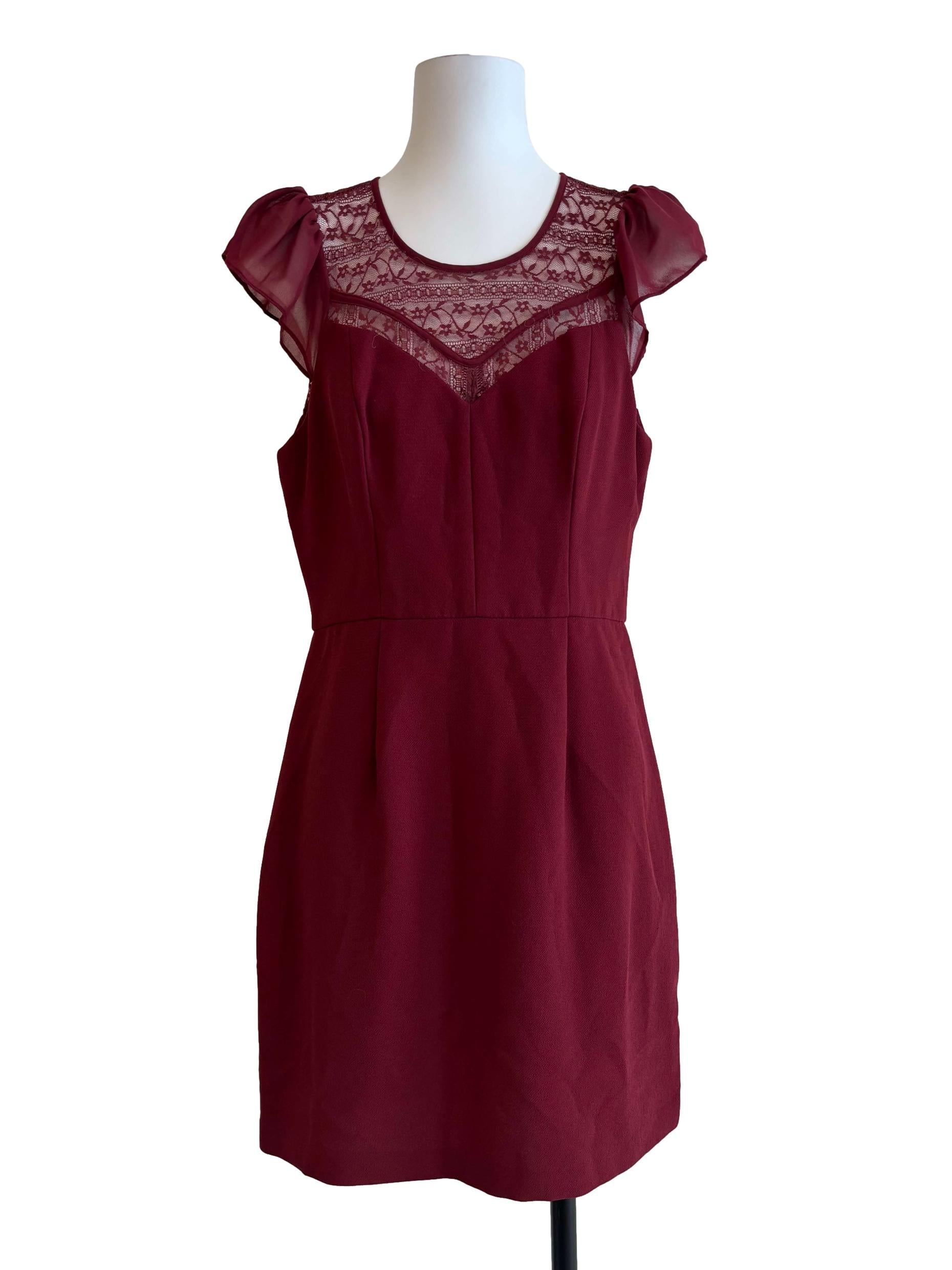 Maroon Cap Sleeve Sheath Dress