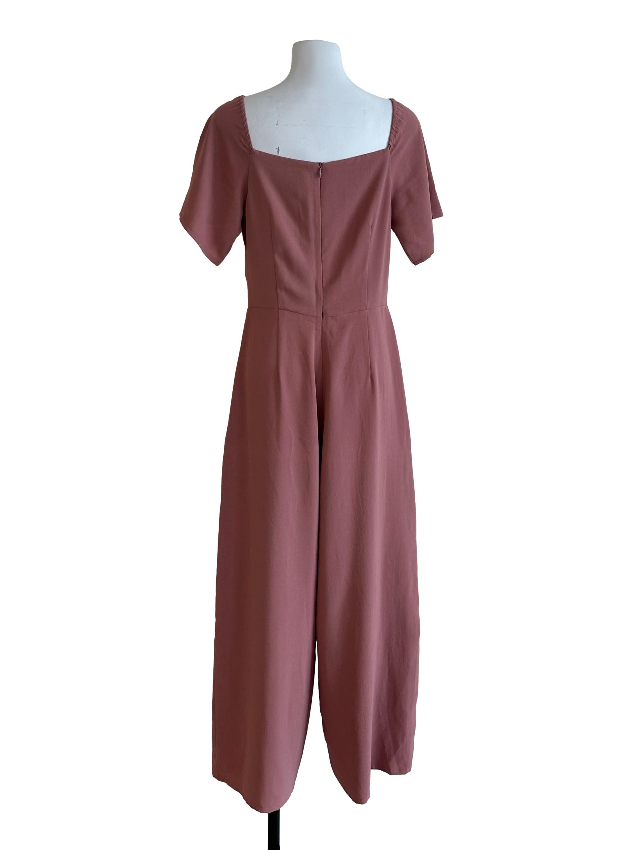 Rose Pink Overlap V Neck Jumpsuit
