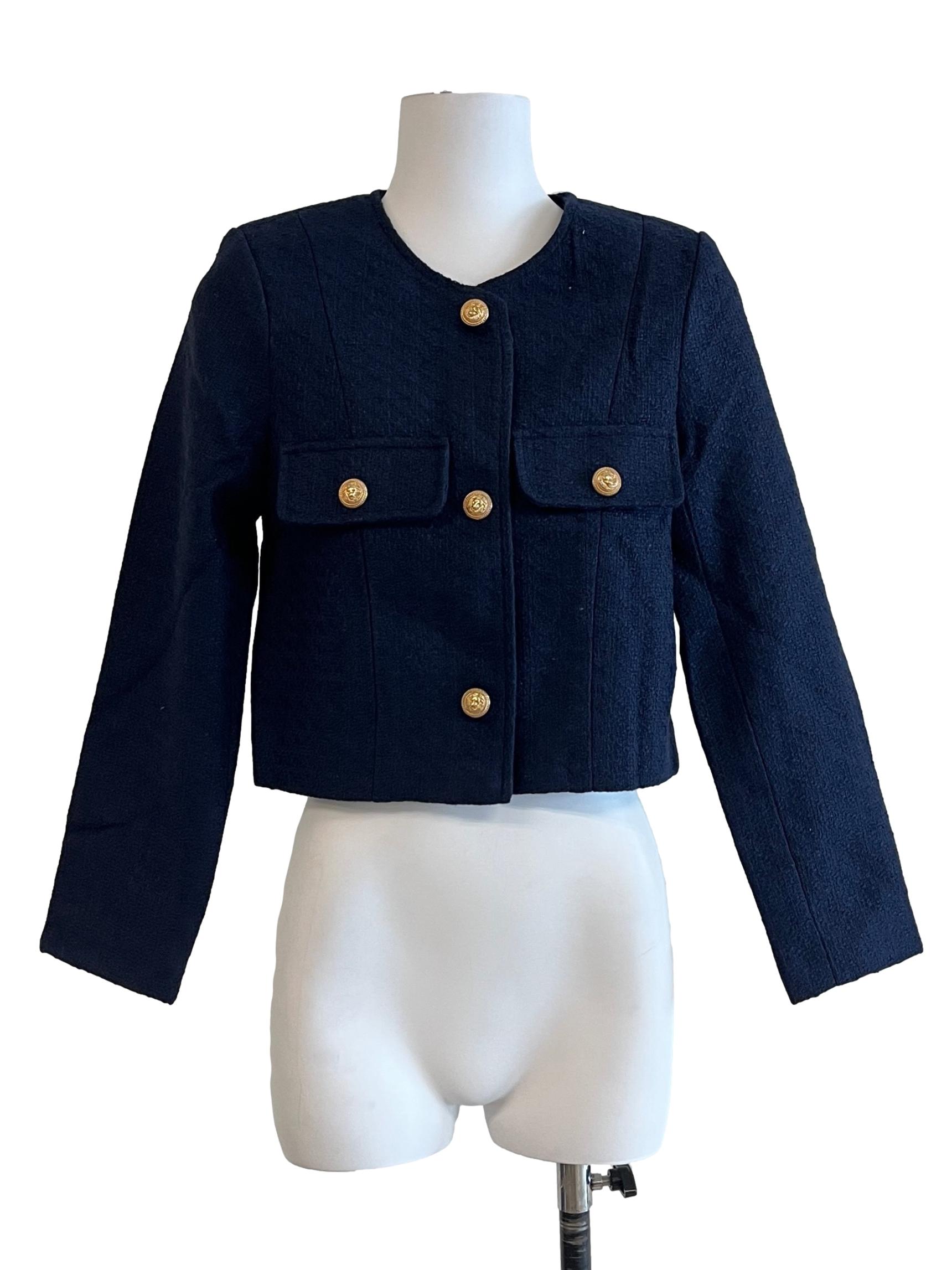 Navy Blue Gold Button Detail Jacket