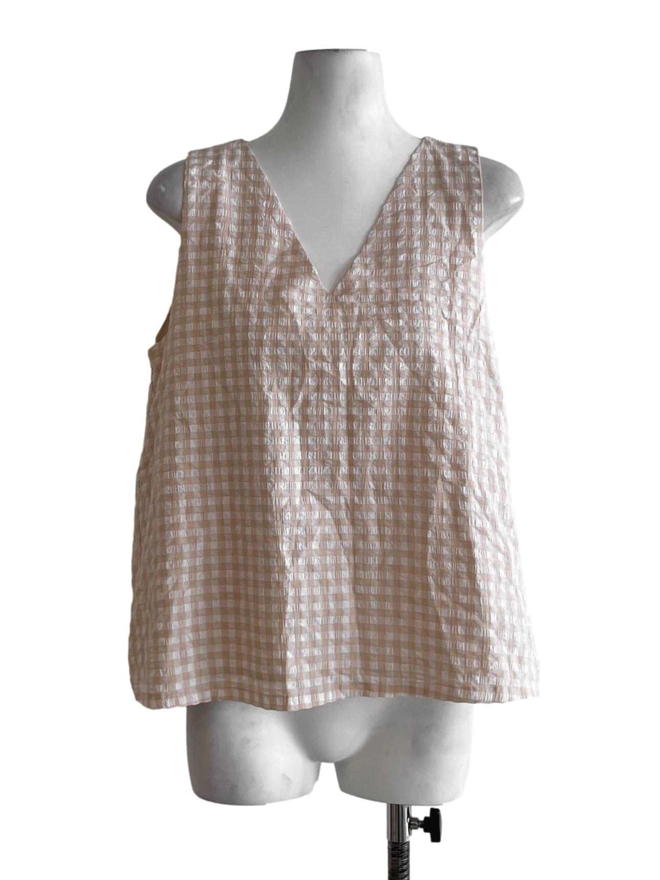 Beige Gingham Sleeveless Top