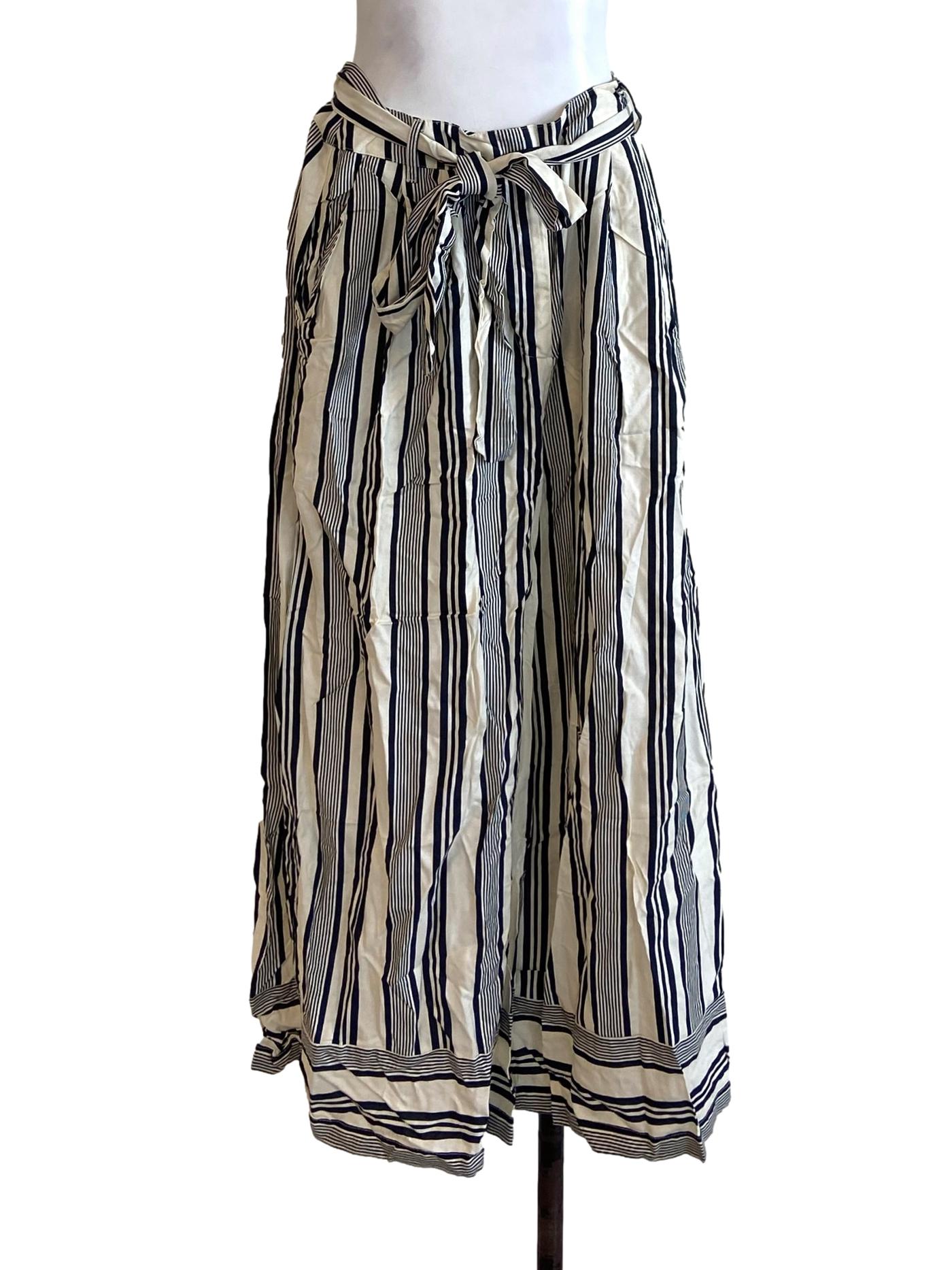 White & Navy Blue Stripe Palazzo Pants