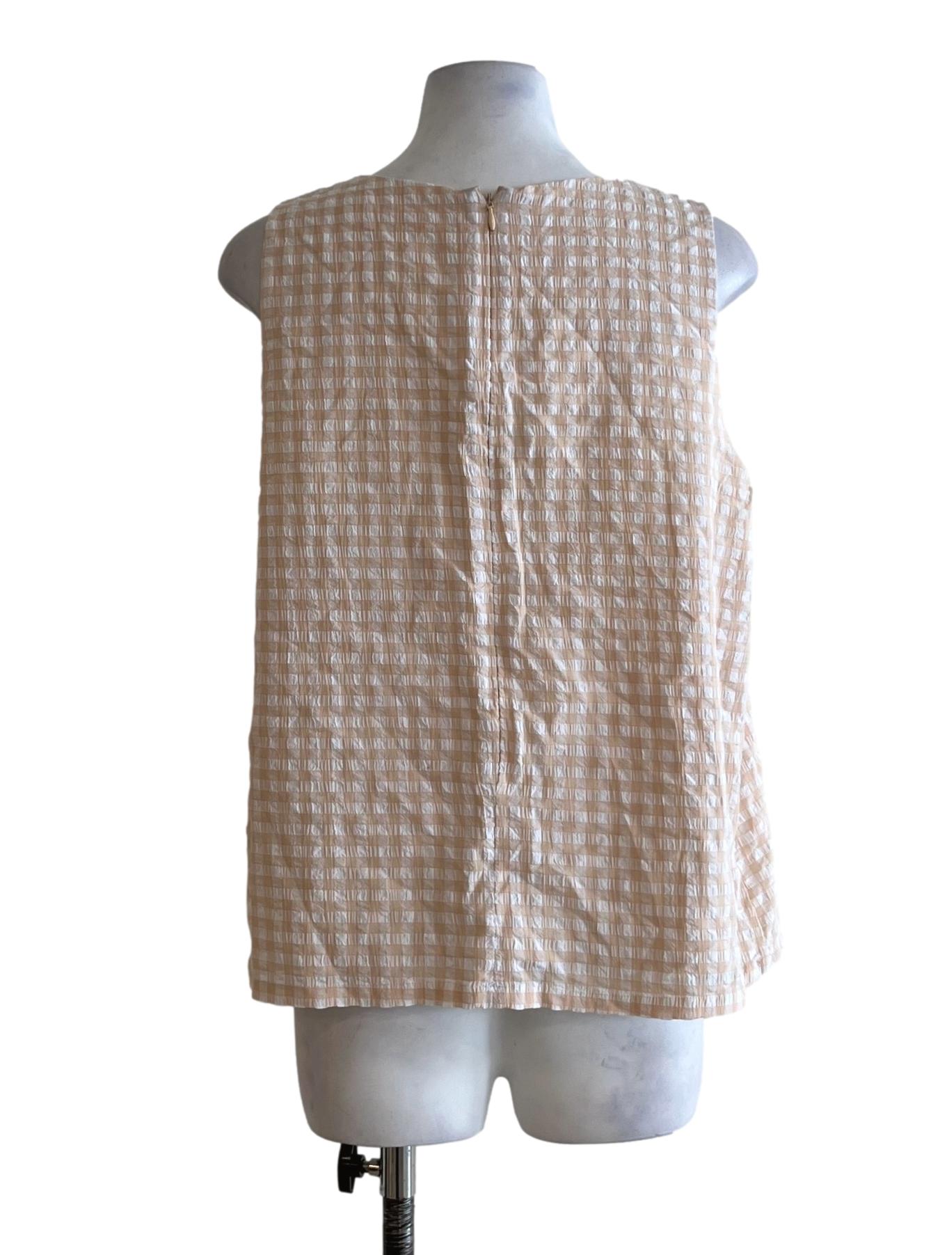 Beige Gingham Sleeveless Top