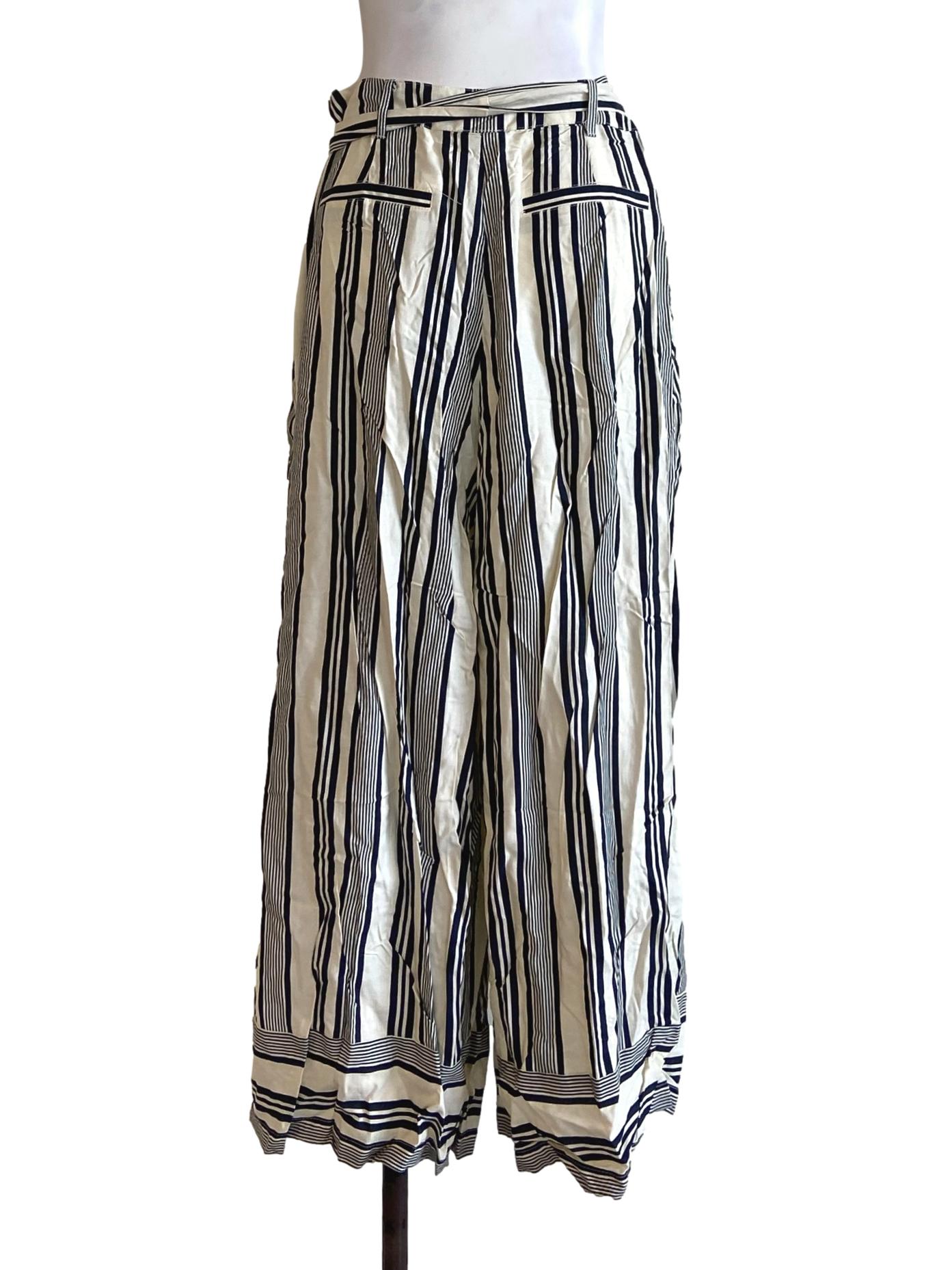 White & Navy Blue Stripe Palazzo Pants